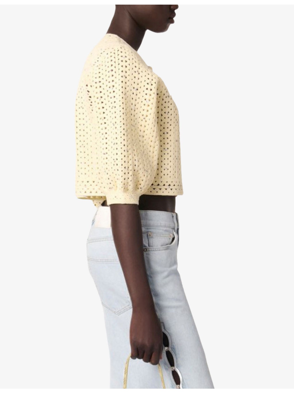 Rhinestone-Embellished Puff-Sleeve Knitted Cardigan - 3