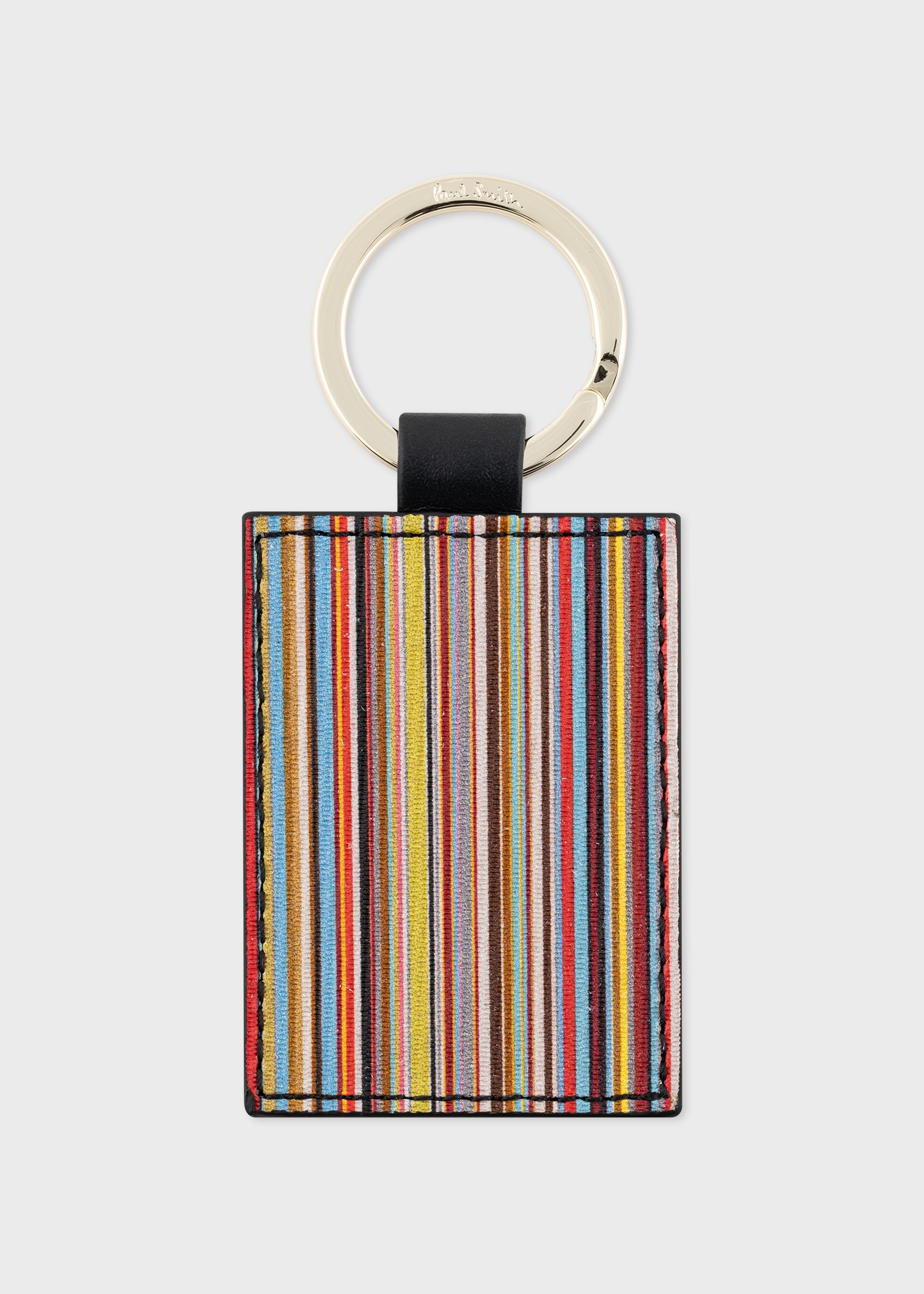 Black Calf Leather 'Signature Stripe' Keyring - 1