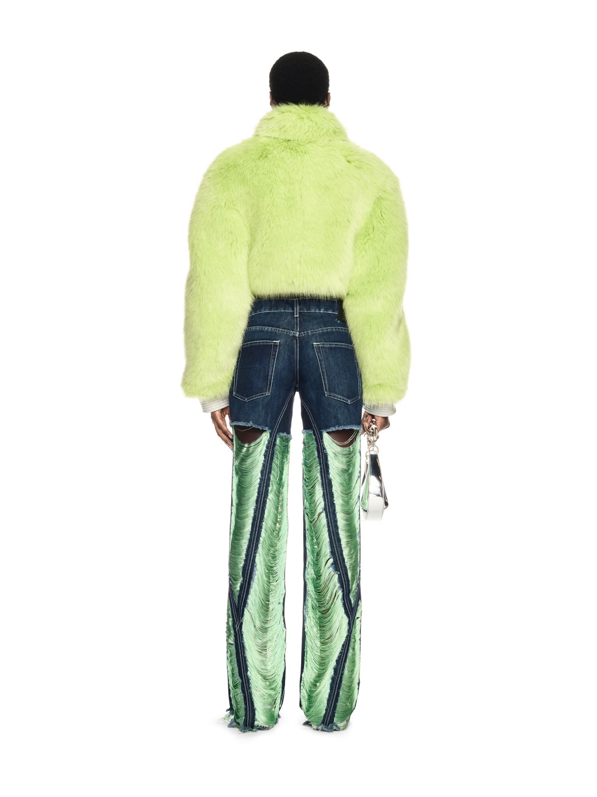 Green Shredded Denim Pants - 4
