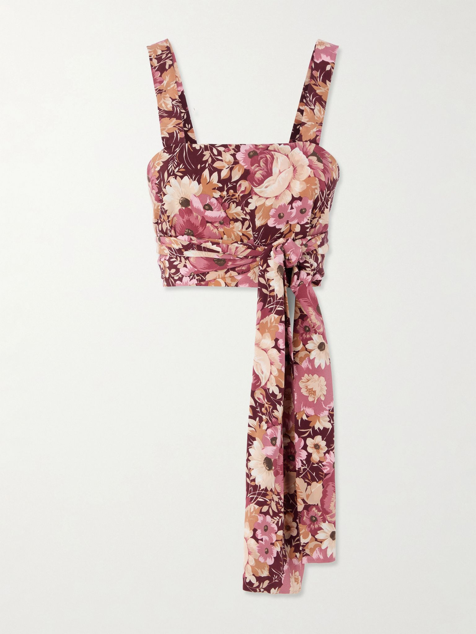 Cropped floral-print silk-crepe top Pink - 1