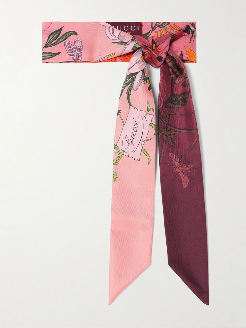 Flora printed silk-twill scarf Magenta 1