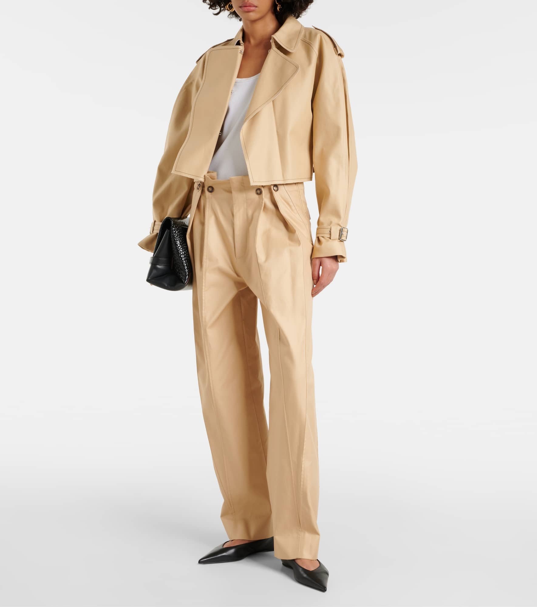 Gathered cotton straight pants - 2