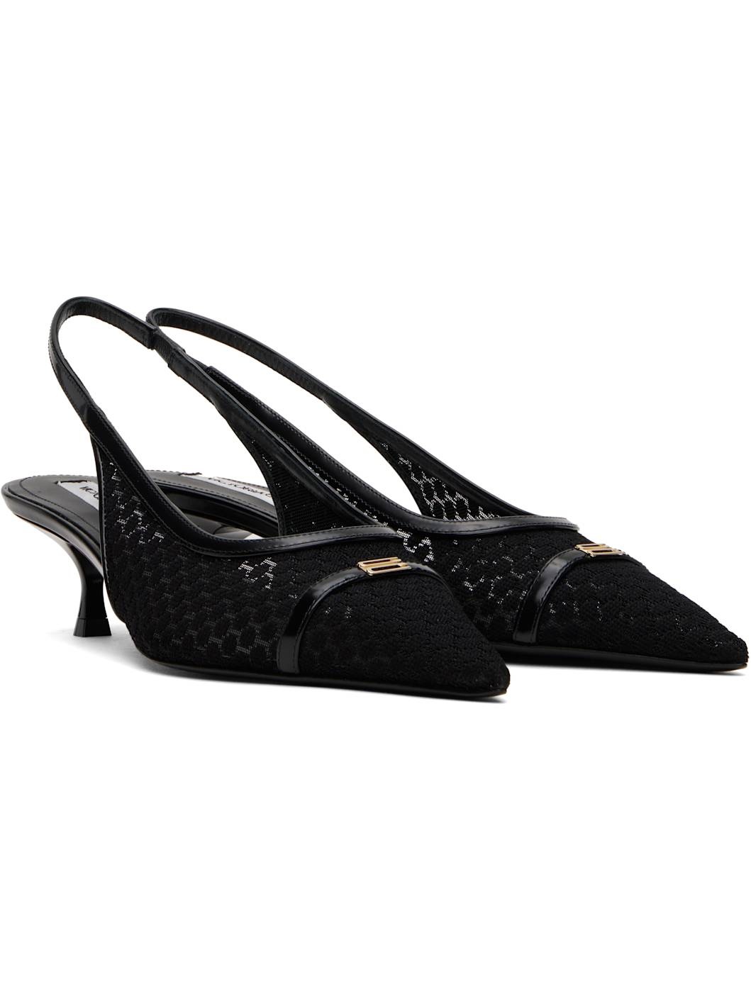Black Mesh Slingback Kitten Heel - 4