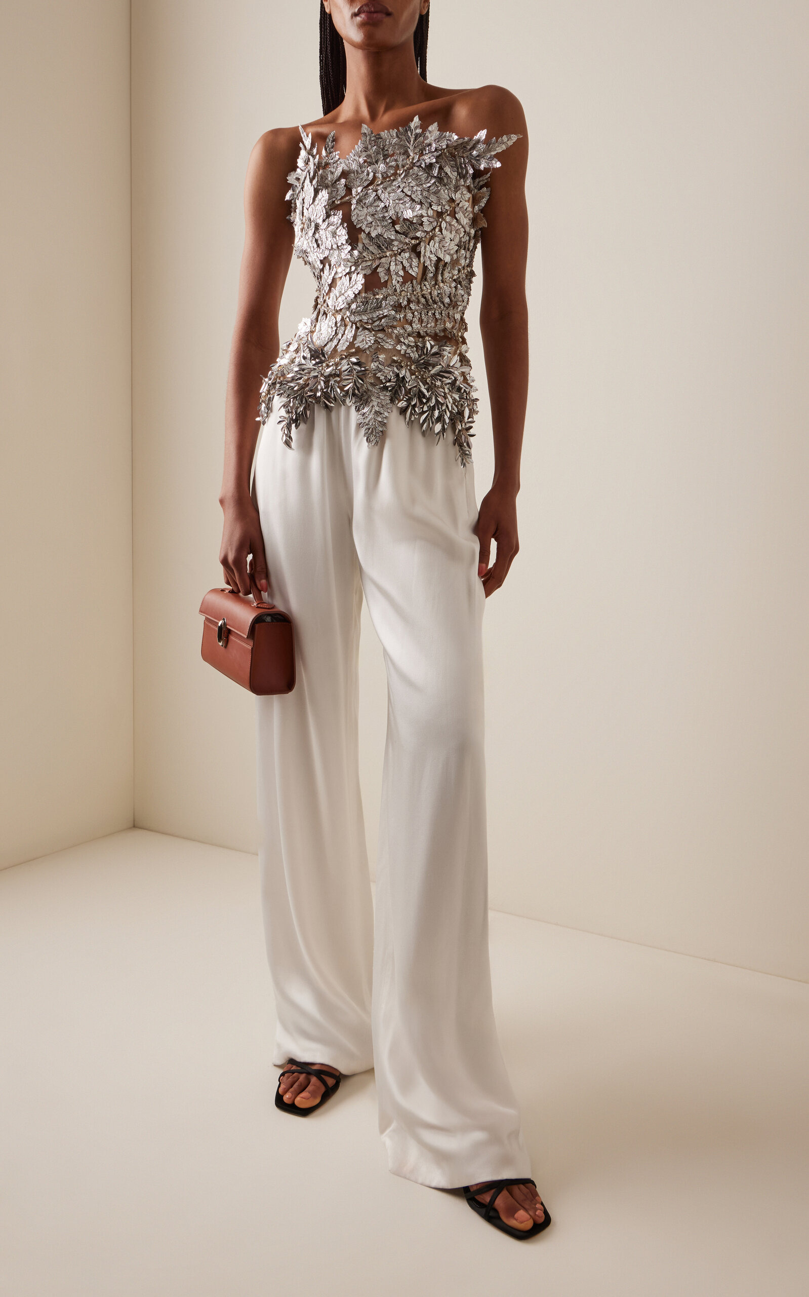 Metallic Embroidered Tulle Top silver - 3