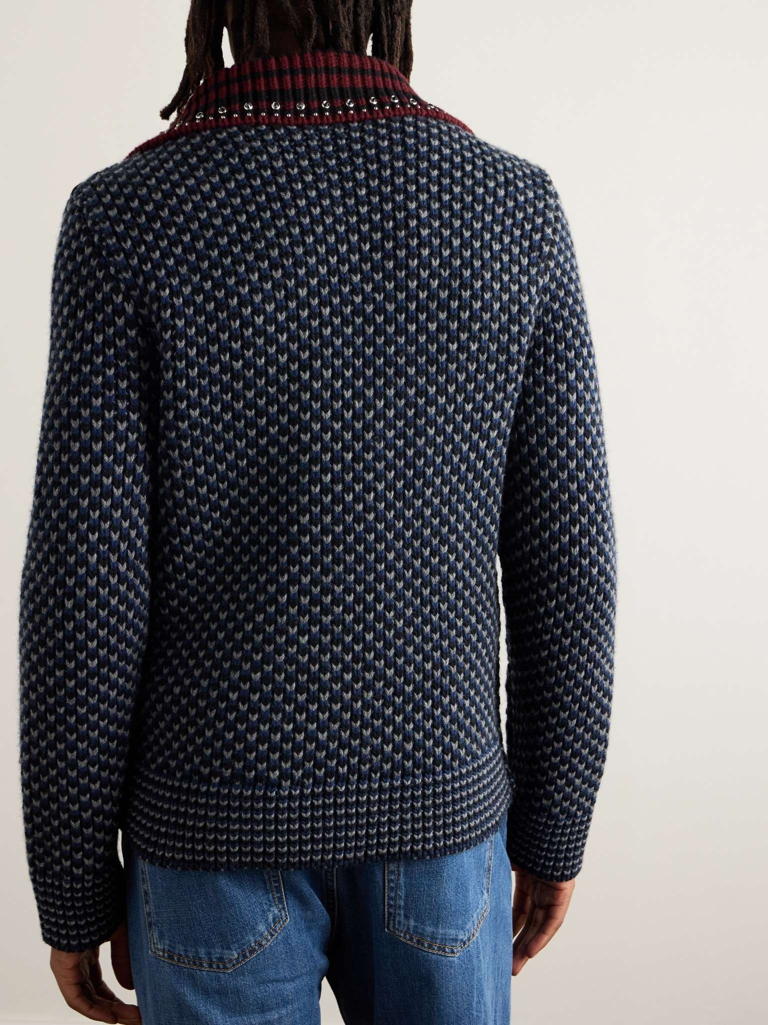 Studded Crystal-Embellished Striped Ribbed-Knit Wool Jacket - 3