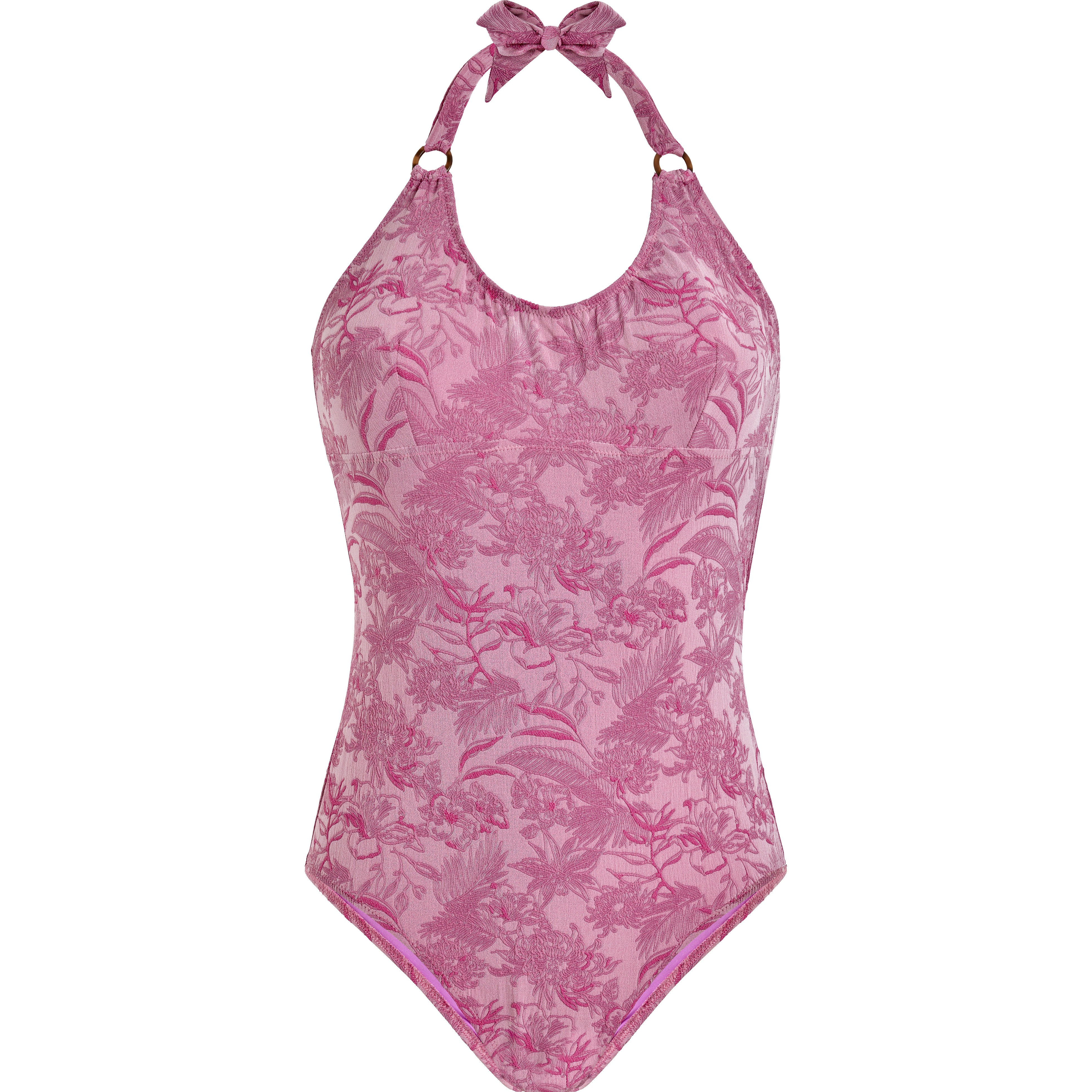 Women Halter Embroidered One-piece Swimsuit Jacquard Floral - 1