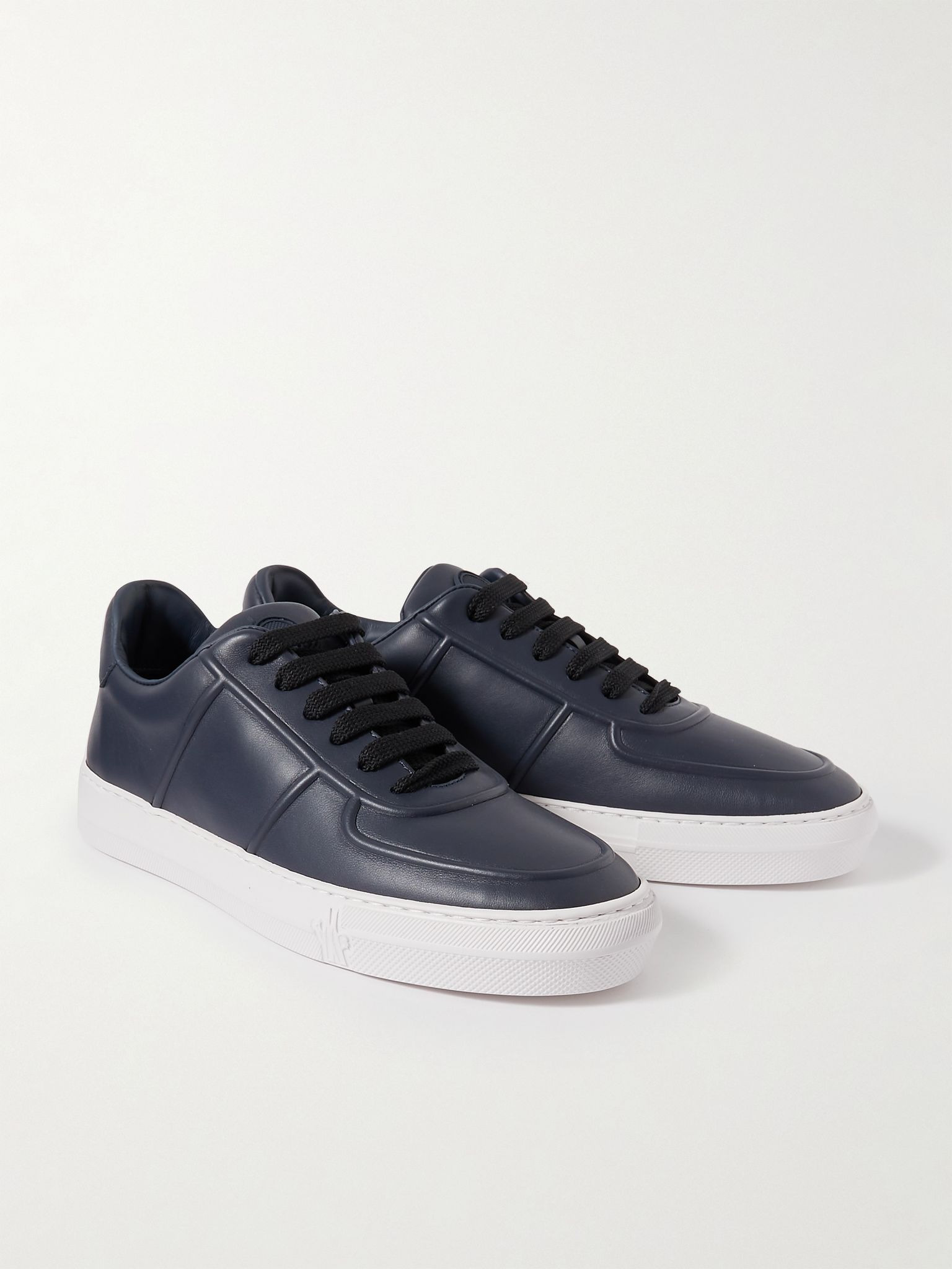 Neue York Logo-Appliquéd Leather Sneakers Navy - 3