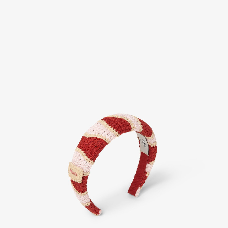 Headband Pink and red crochet cotton and raffia hair band 1