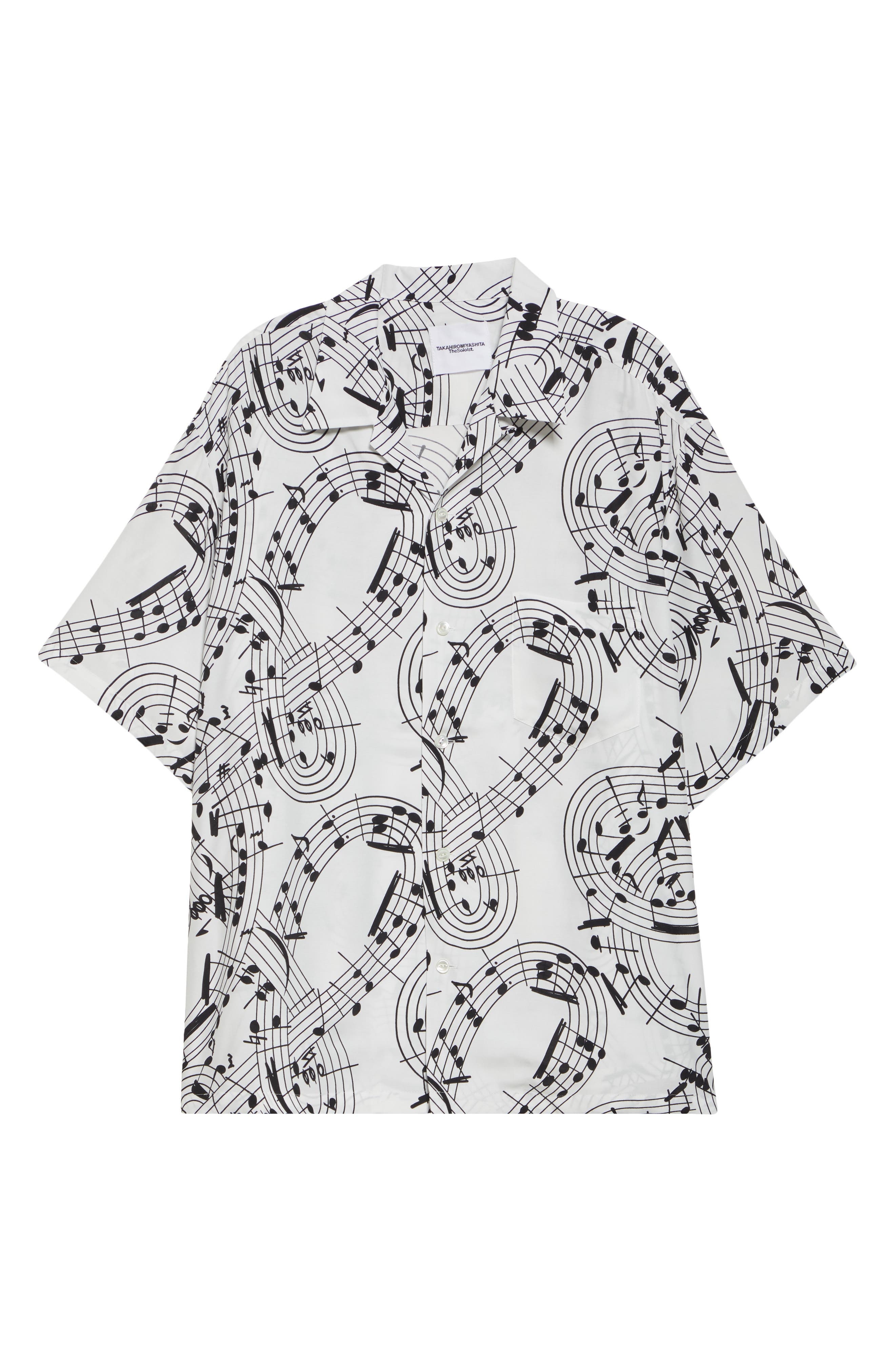 TAKAHIROMIYASHITA TheSoloist. Music Note Print Camp Shirt in White X Black at Nordstrom - 5