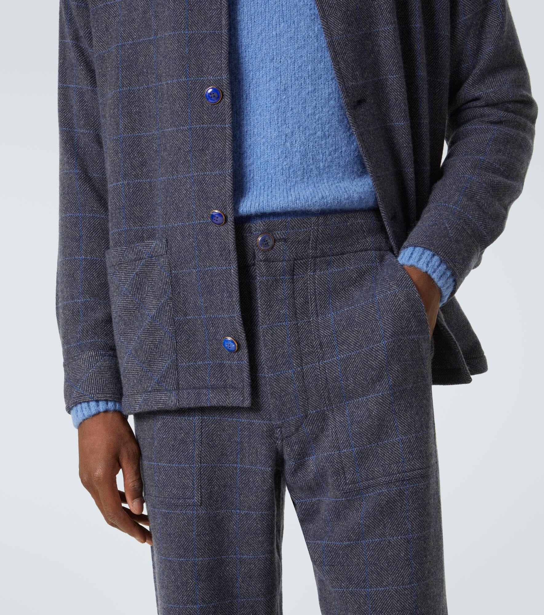 Herringbone checked cashmere straight pants - 5