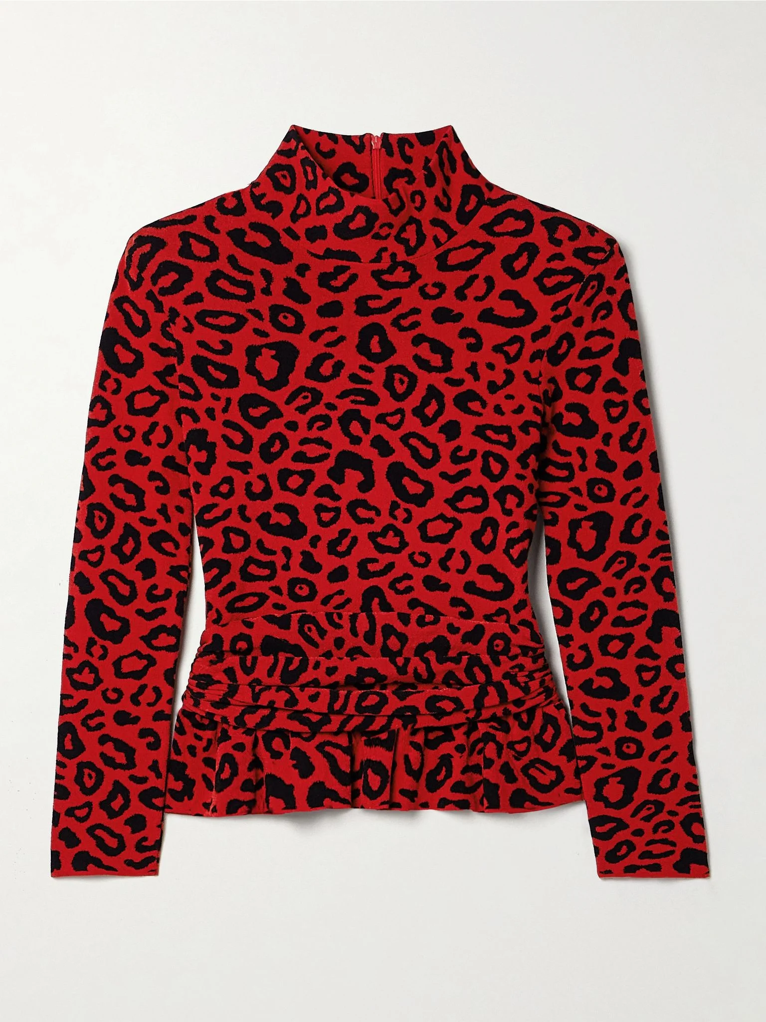 Ruched jacquard-knit peplum top Red - 1