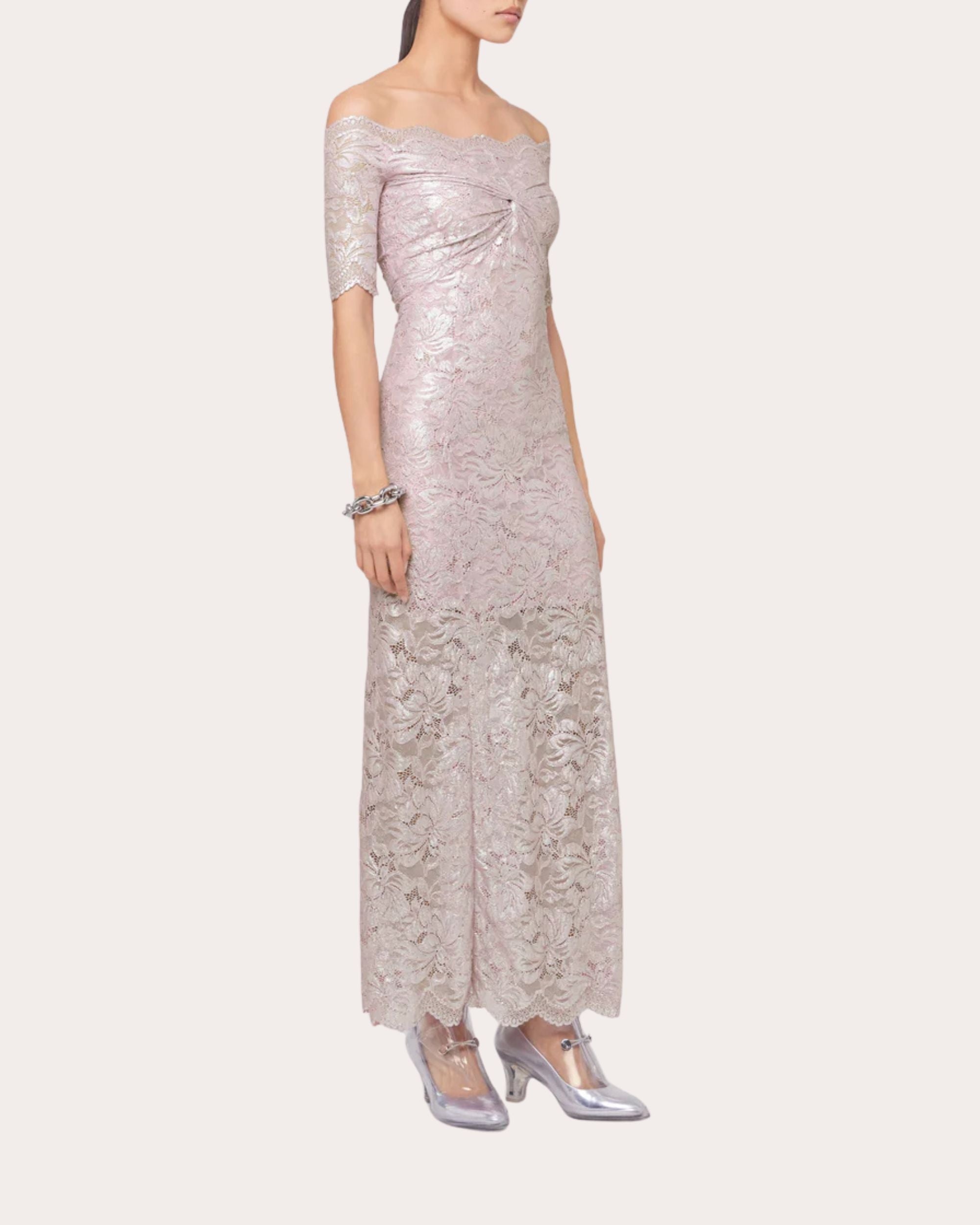 Metallic Lace Off-Shoulder Maxi Dress - 4