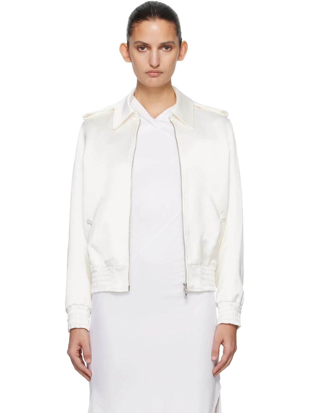 Off-White Satin Blouson Flight Jacket - 1