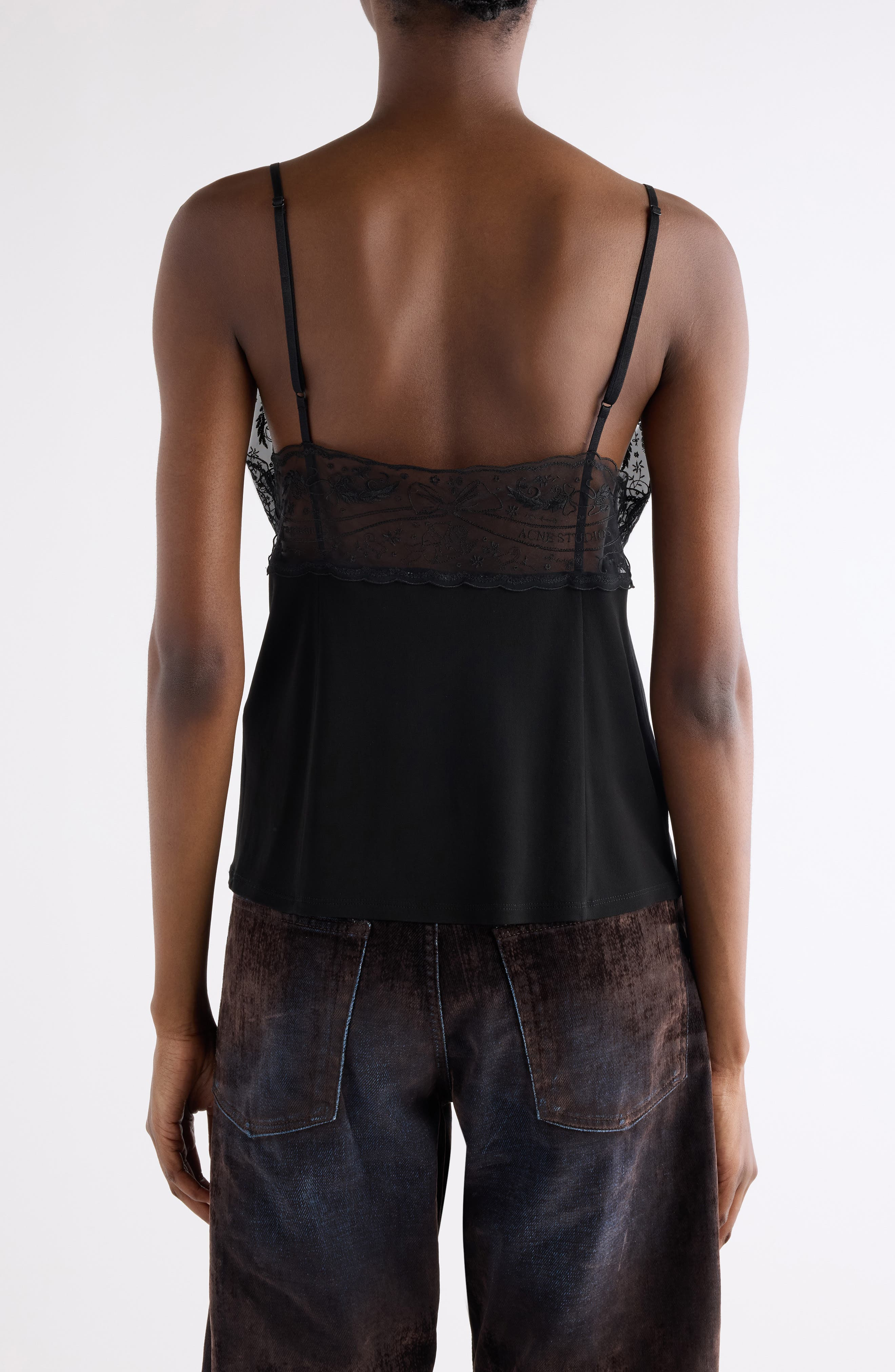 Acne Studios Talea Lace Trim Crepe Camisole in Black at Nordstrom - 3