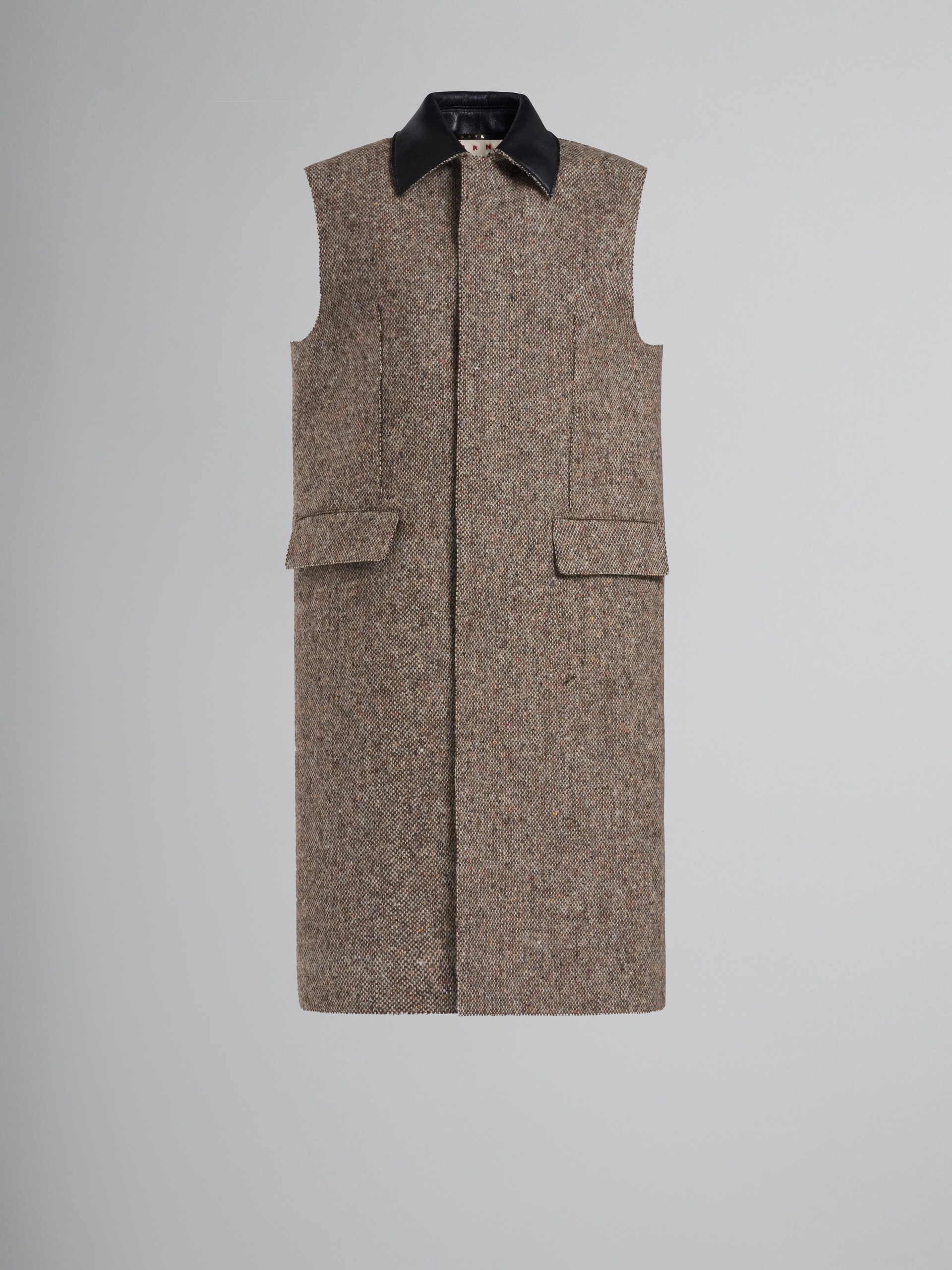 BLACK AND BROWN NAPPA AND TWEED VEST - 1