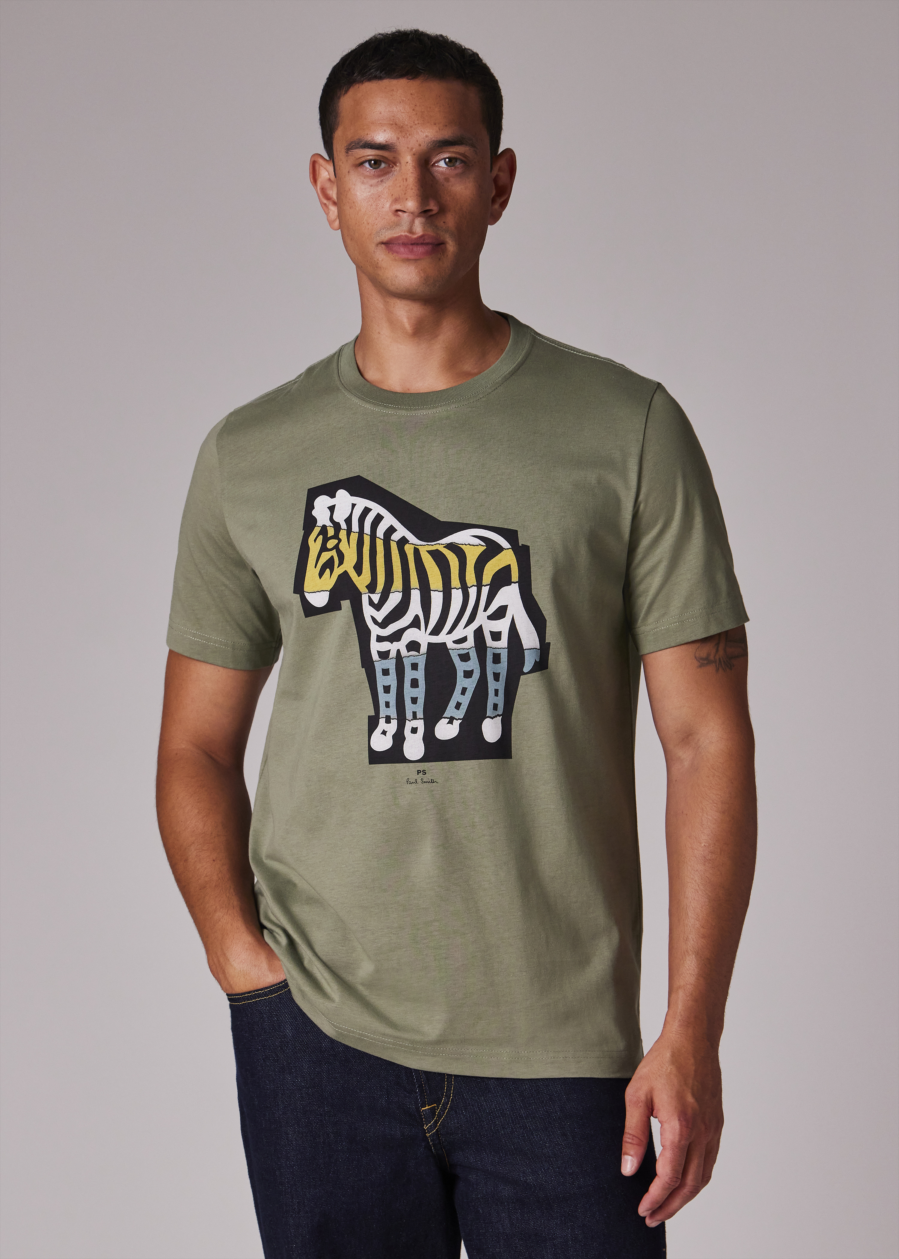 Khaki 'Zebra Cutout' Print T-Shirt - 5