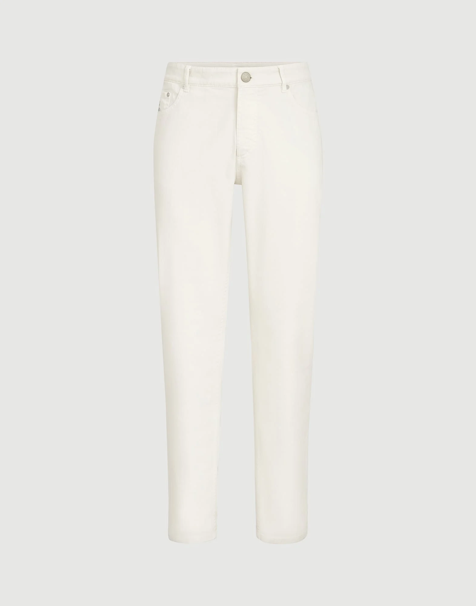 Garment-dyed traditional fit five-pocket trousers in comfort cotton lightweight denim - 1