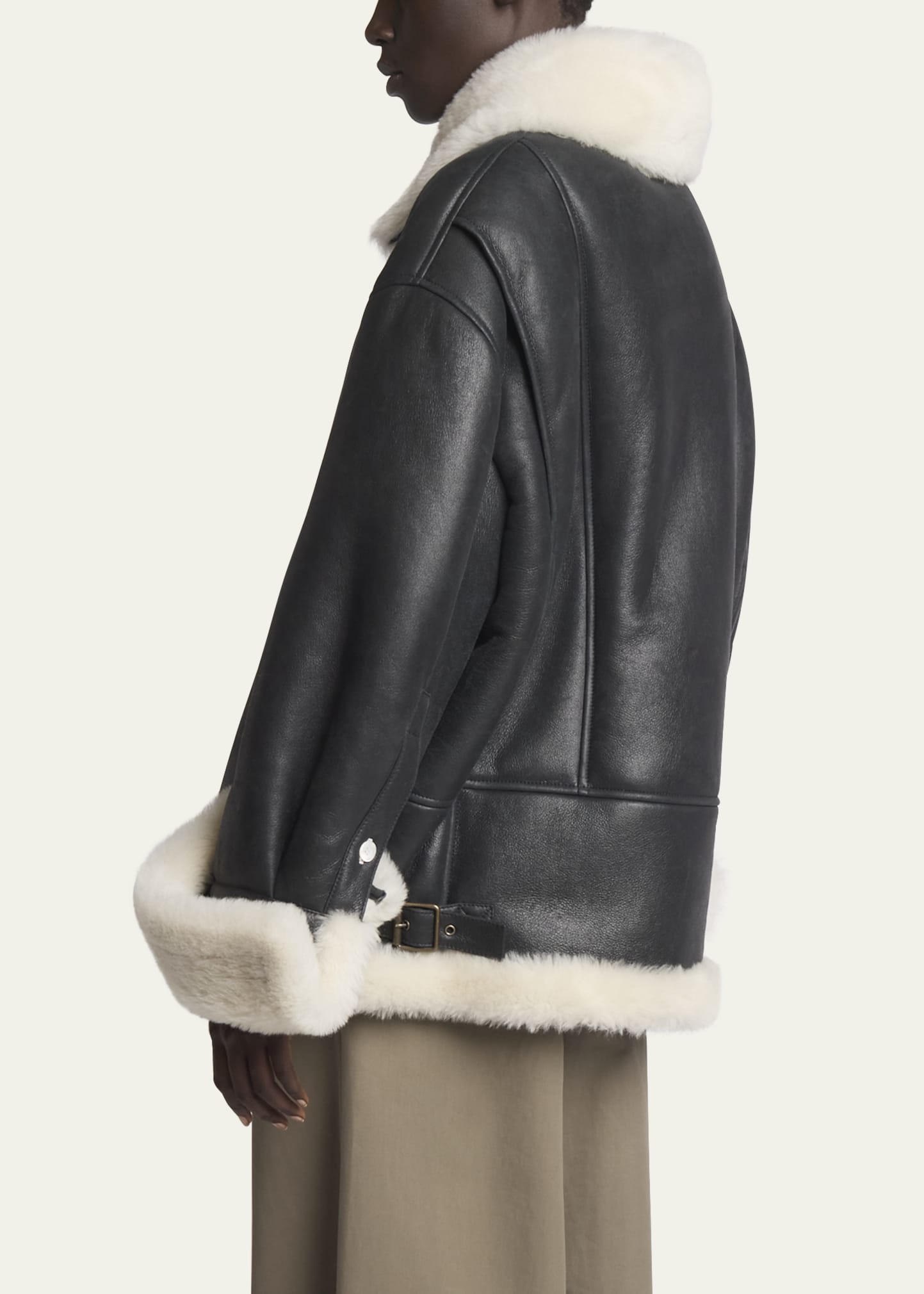 Leather Button-Front Jacket with Shearling Lining - 3