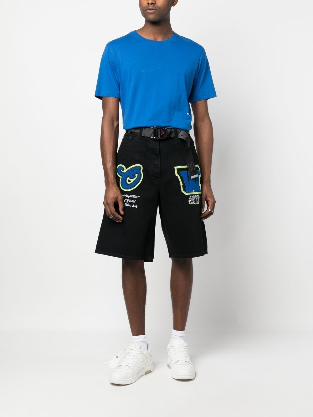 patch wide-leg denim shorts - 2