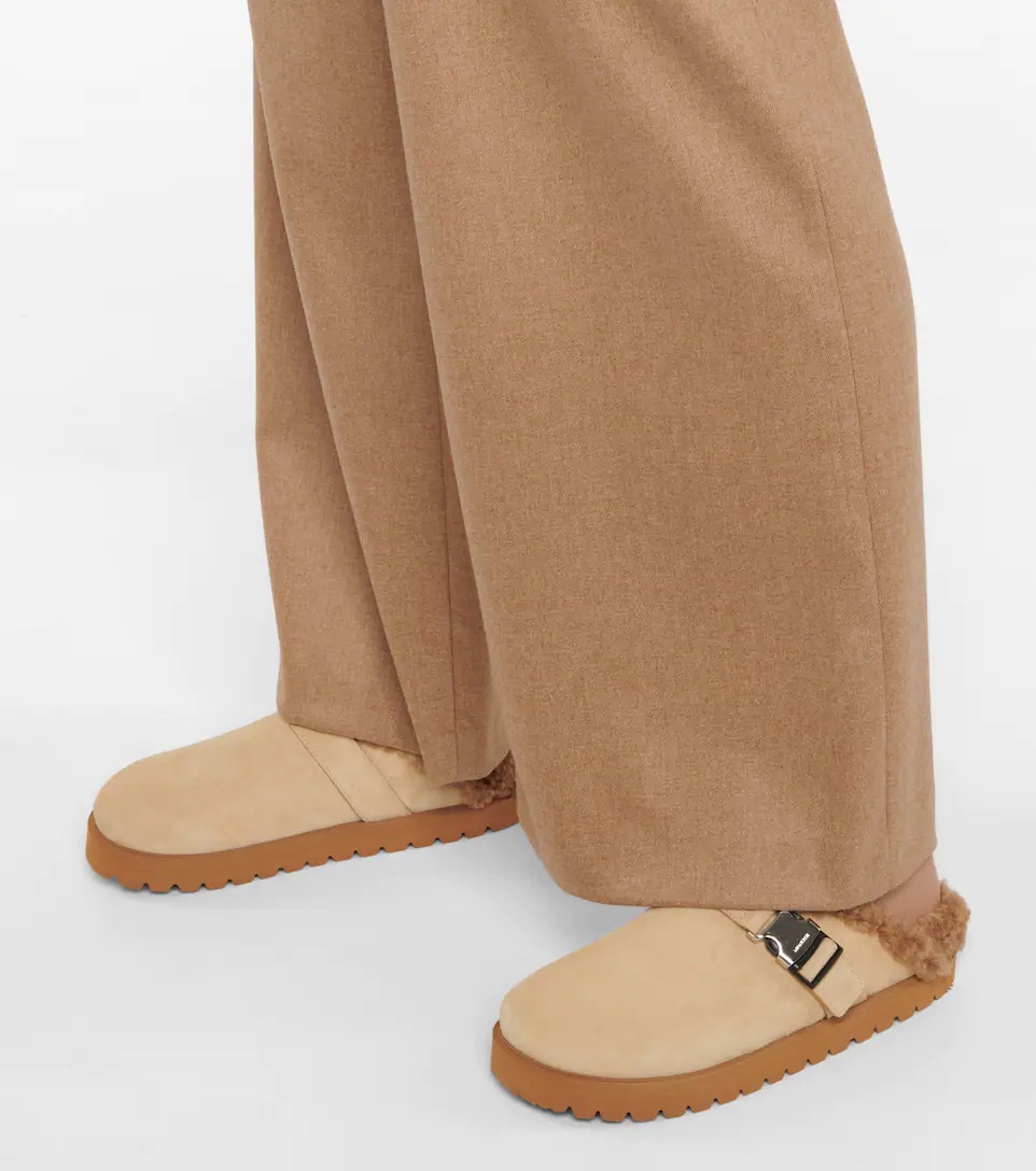 Mon suede and faux shearling slippers - 4