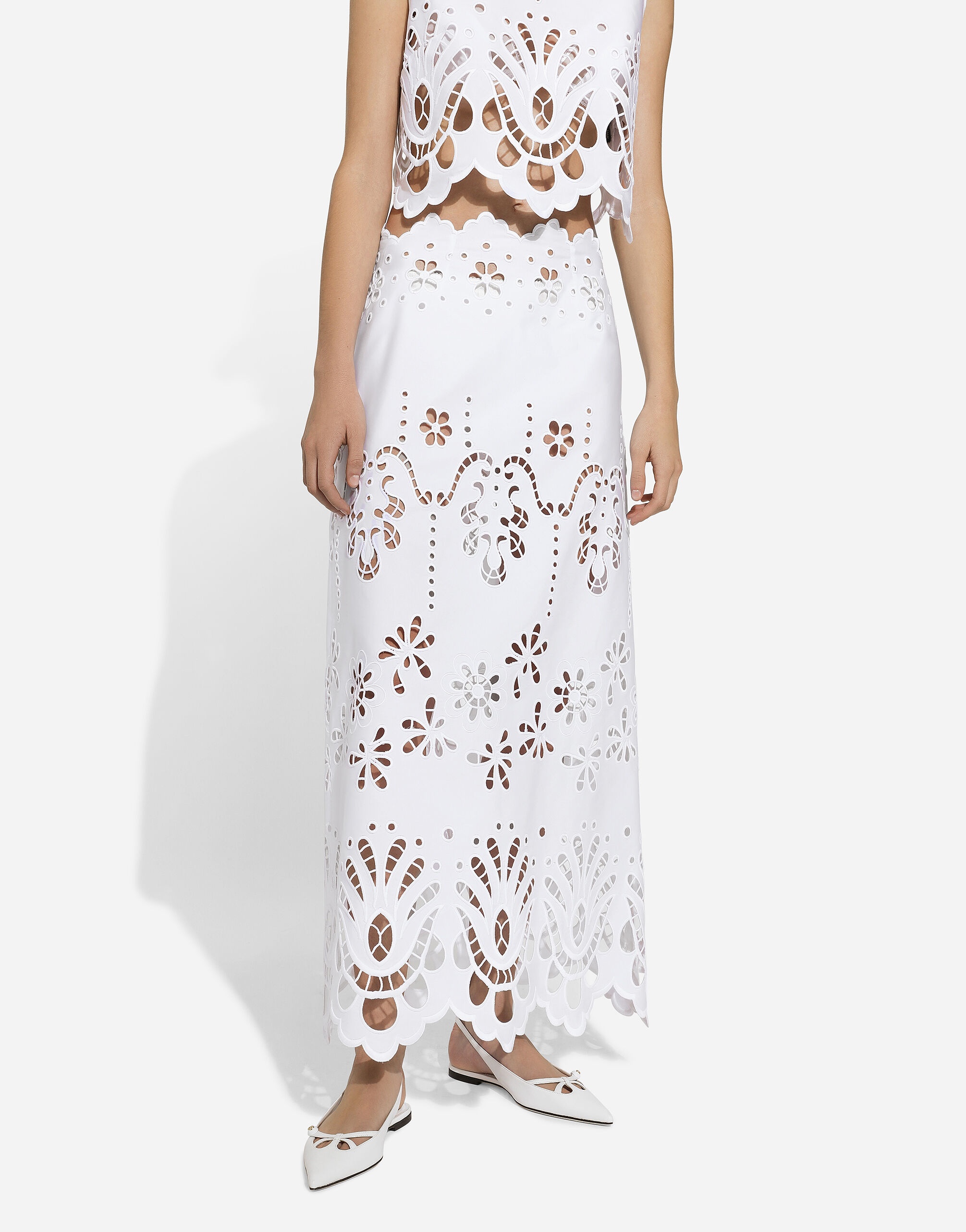 Cotton calf-length skirt with cut-out detailing - 4