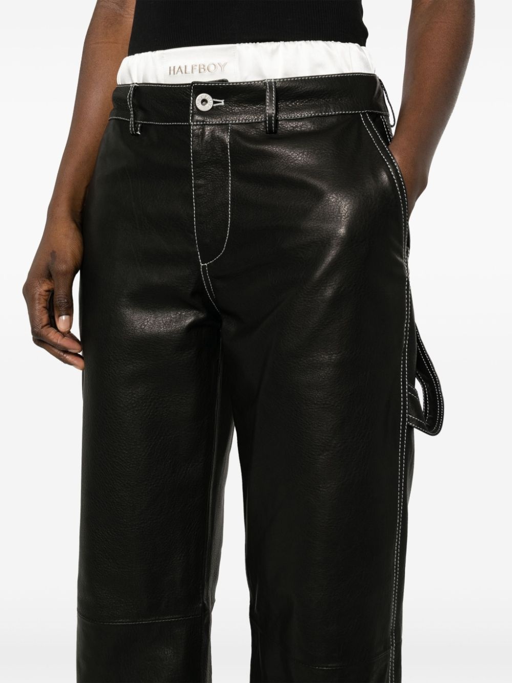 leather straight-leg trousers - 5