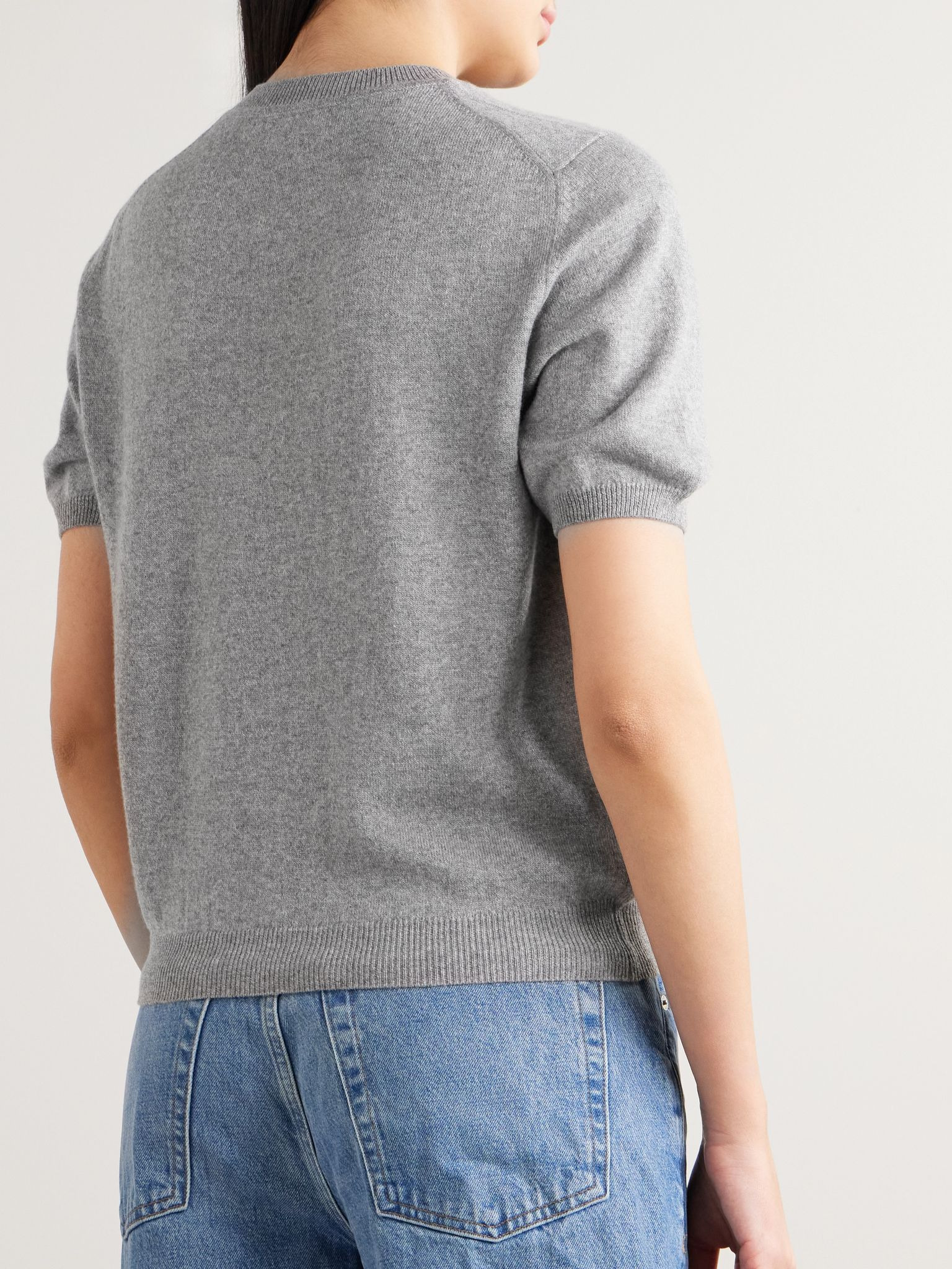 Emer cropped cashmere and cotton-blend T-shirt Gray - 4