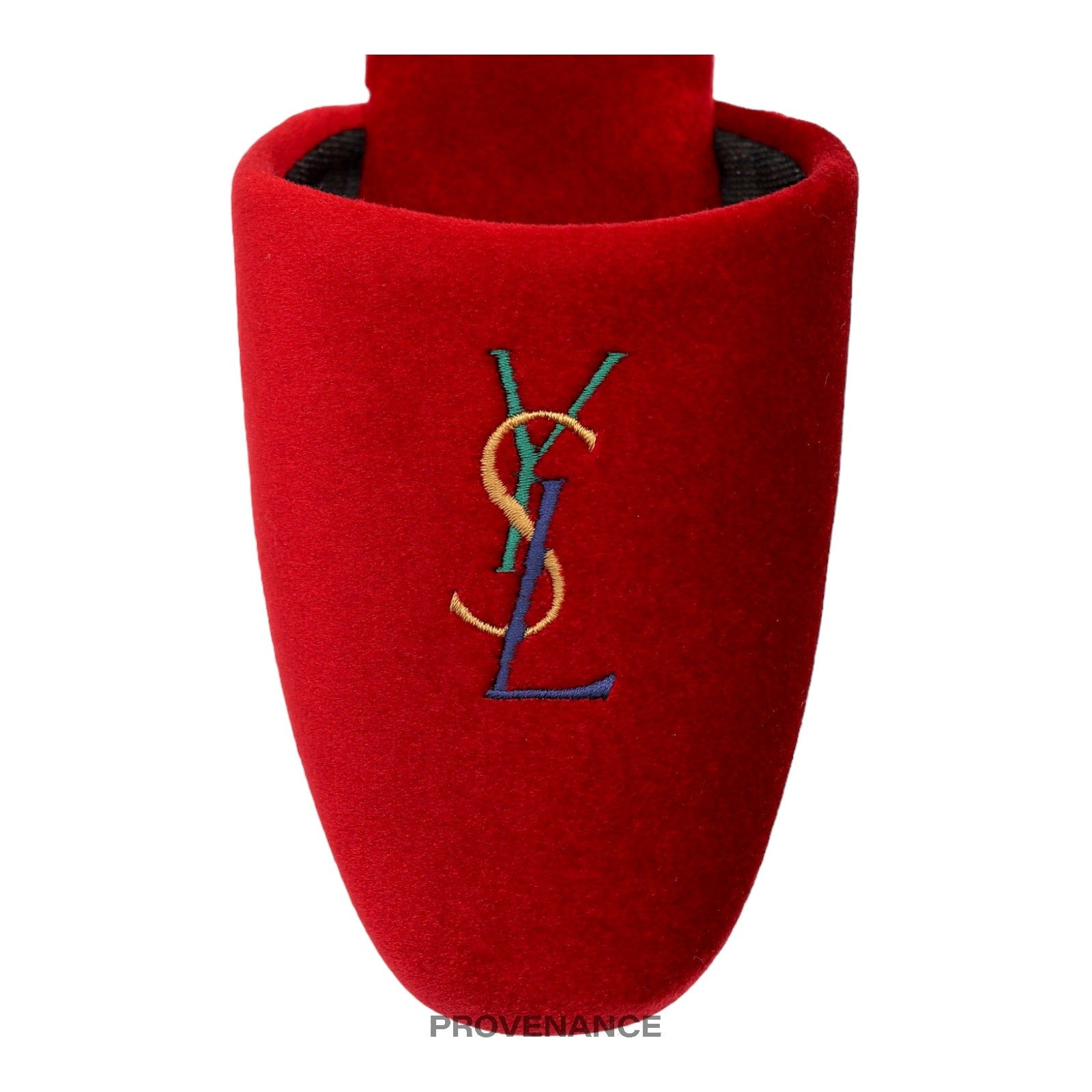 Yves Saint Laurent YSL Logo Slipper - Red Velour - 5