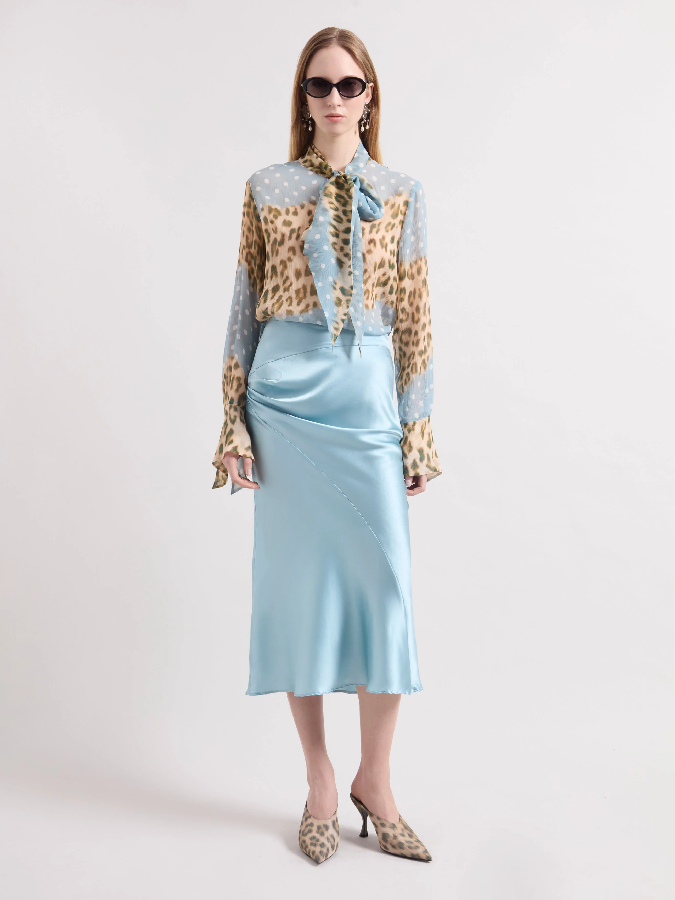 Leopard and Polka Dots Lavalliere Shirt - 1