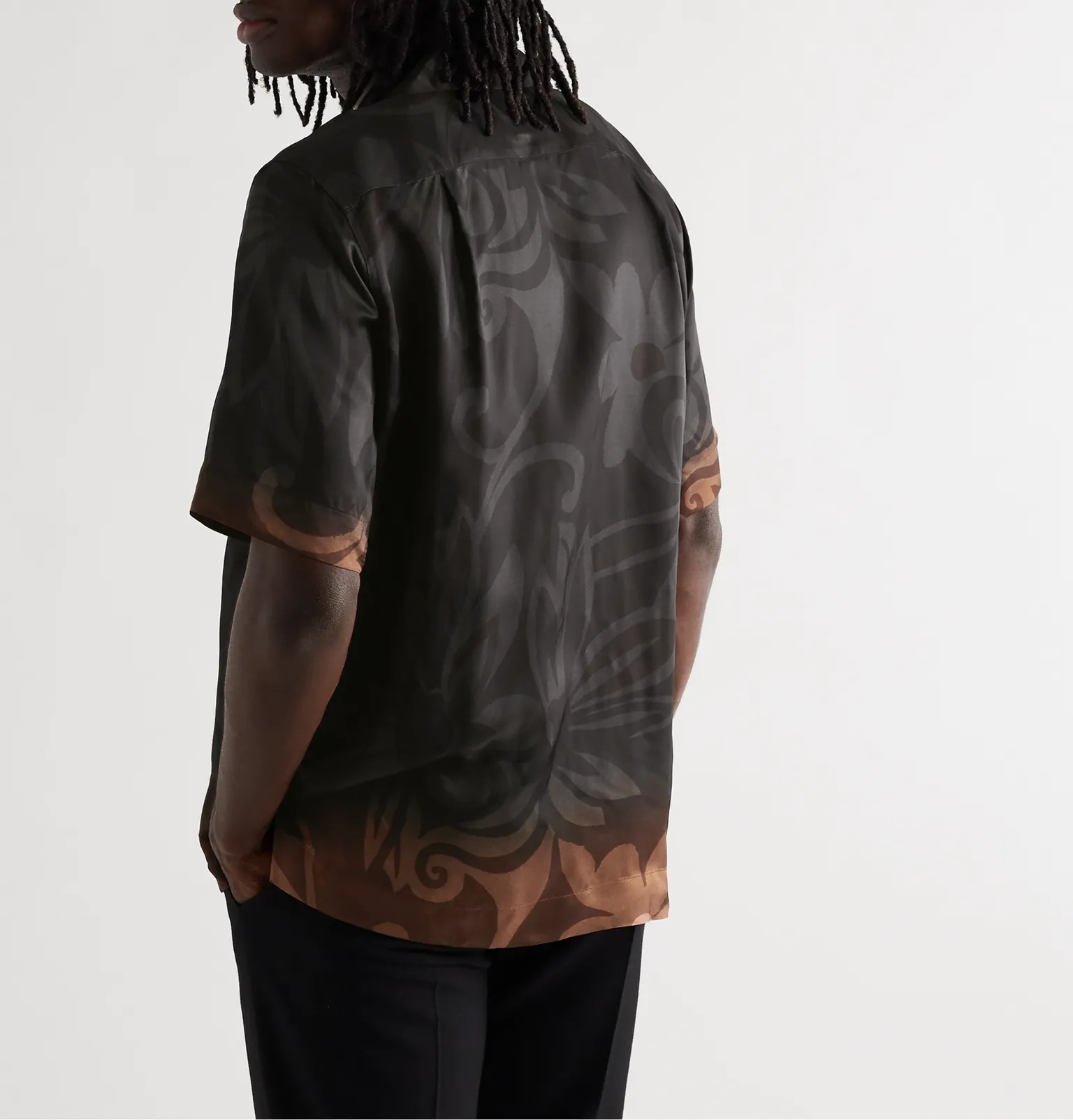 Camp-Collar Printed Satin-Twill Shirt - 4