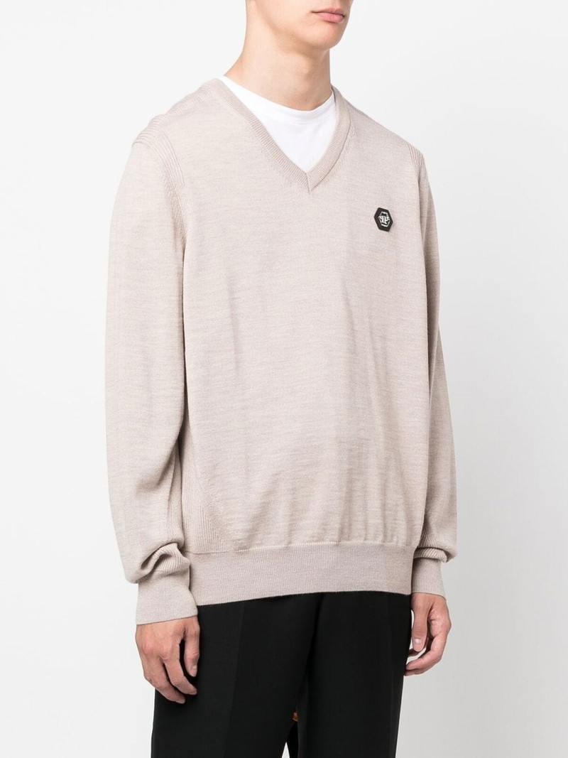 logo-patch V-neck sweater 3