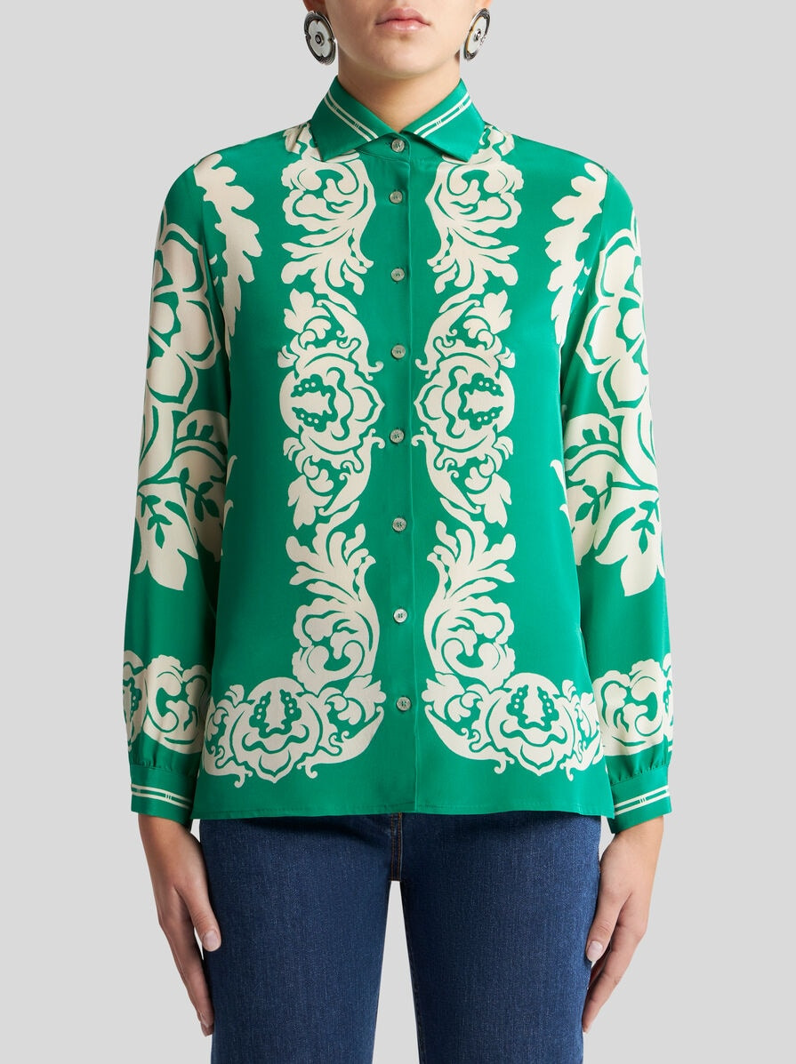 SILK SHIRT WITH PLACED FLORAL PRINT - 2