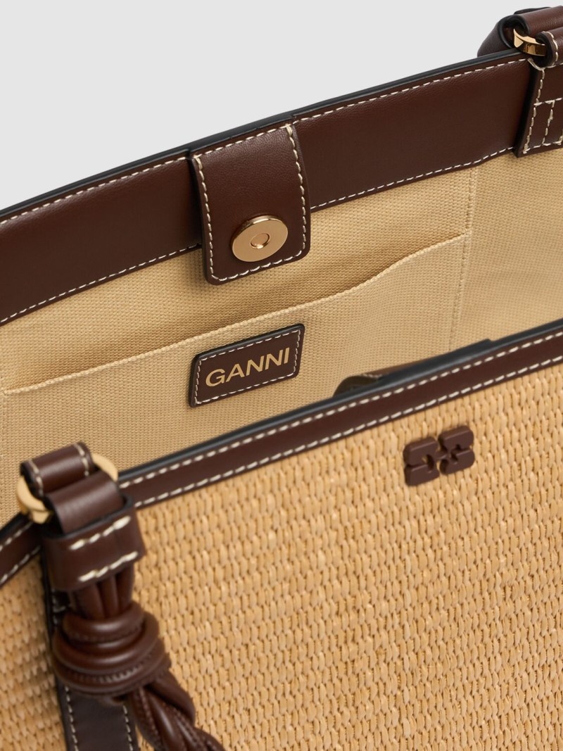 【関税込み】Easy Medium Shopper Bag - Ganni - Raffia - Brown Brown Medium Easy Shopper | GANNI US