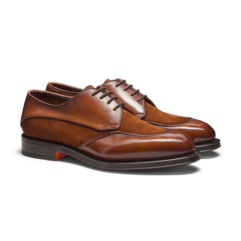 Men’s light brown leather and suede Derby shoe 3