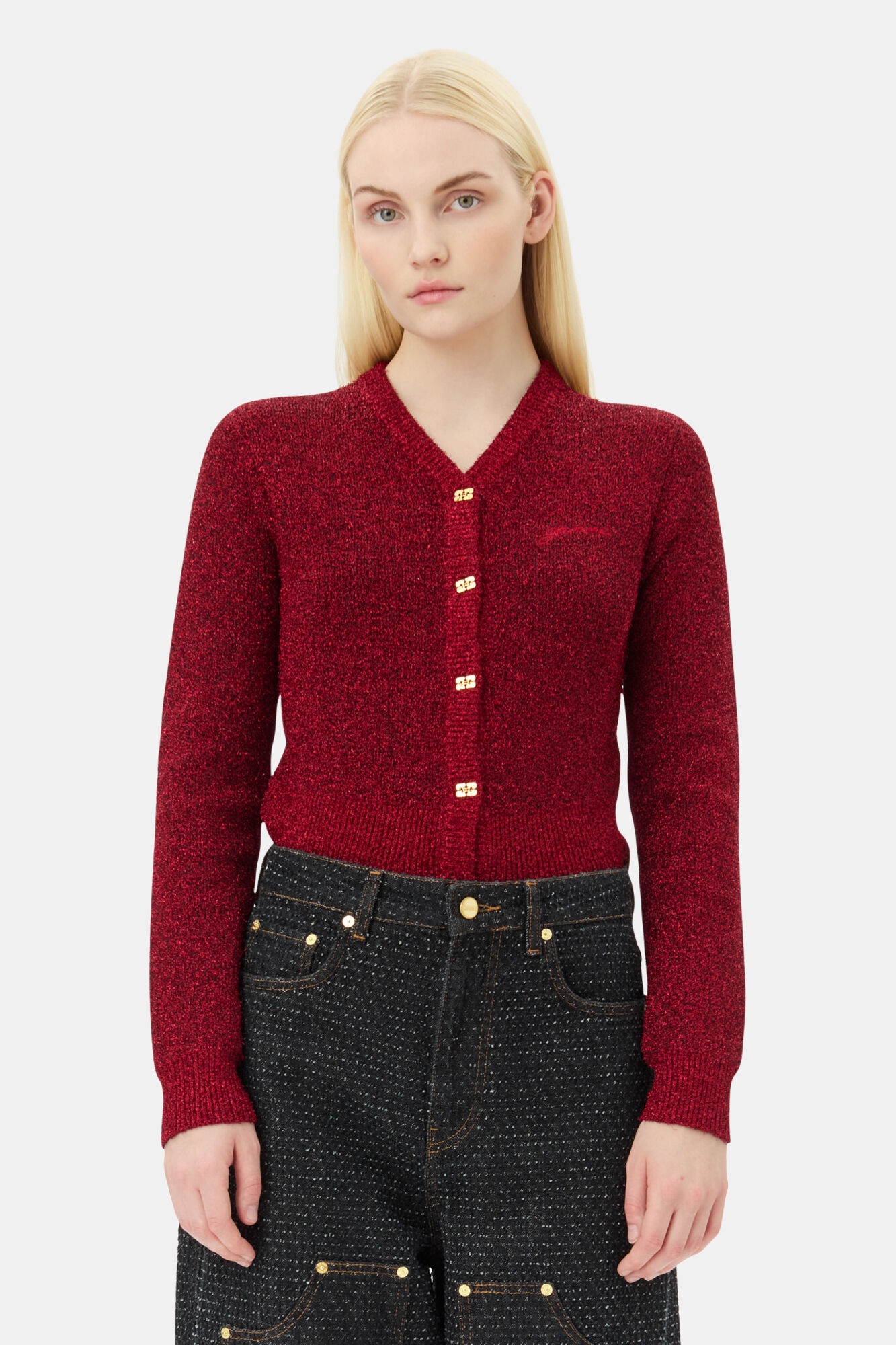 RED SPARKLE SHORT CARDIGAN - 2