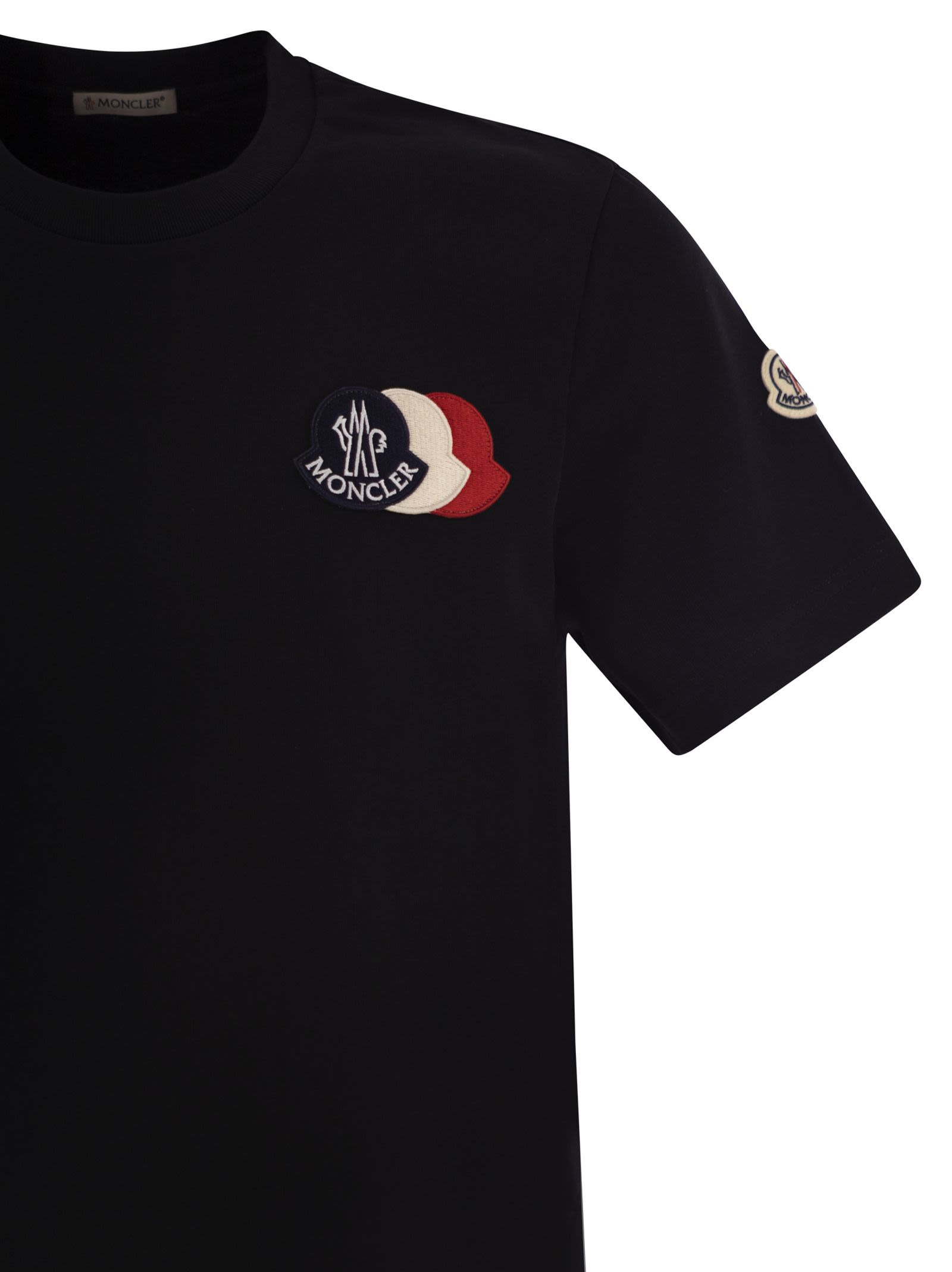 Moncler Men Cotton T-Shirt With Embroidered Tricolour Logo - 4