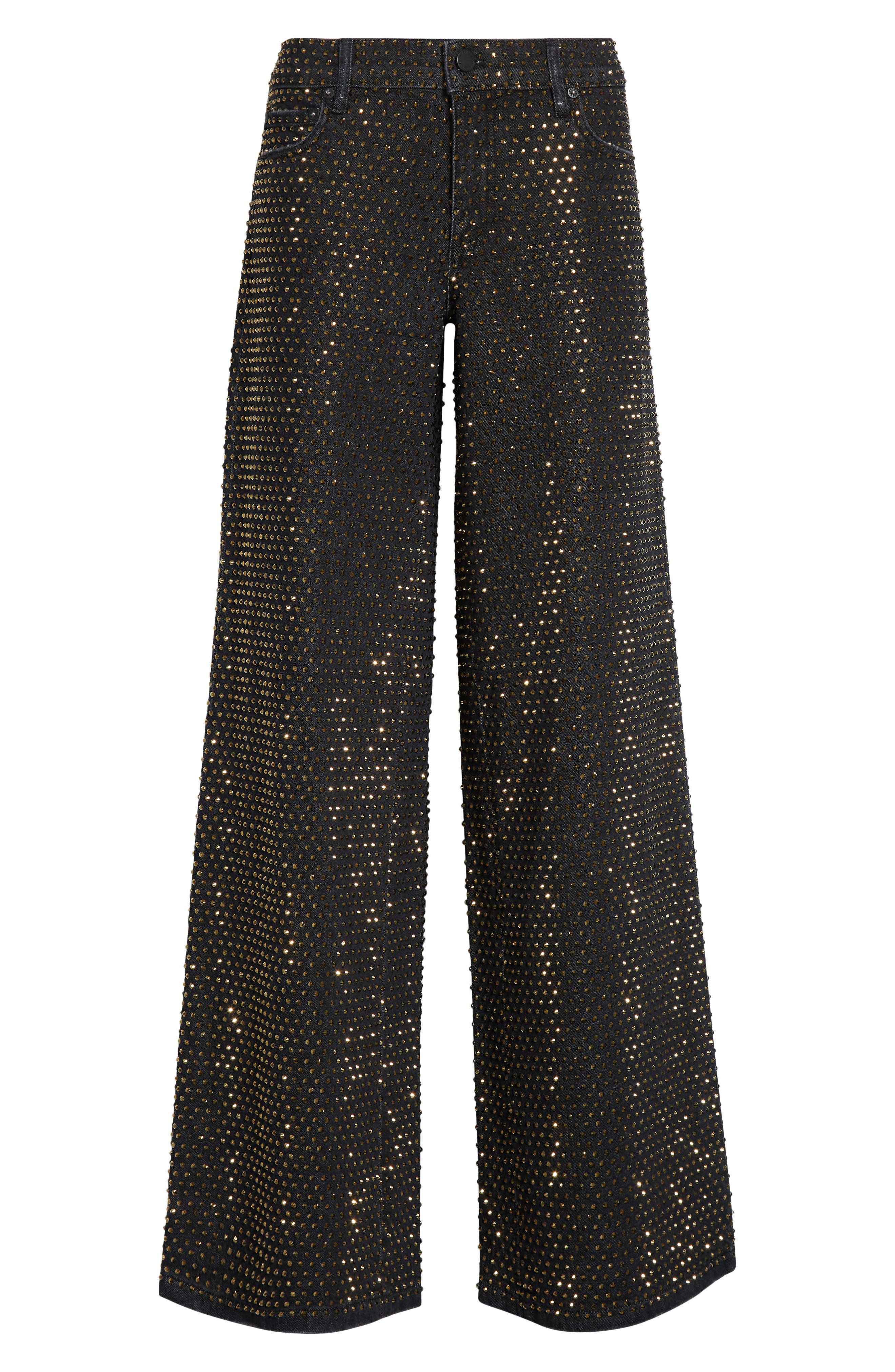 Alice + Olivia Amazing Stud Embellished Baggy Wide Leg Jeans in Maya Charcoal Black at Nordstrom - 4