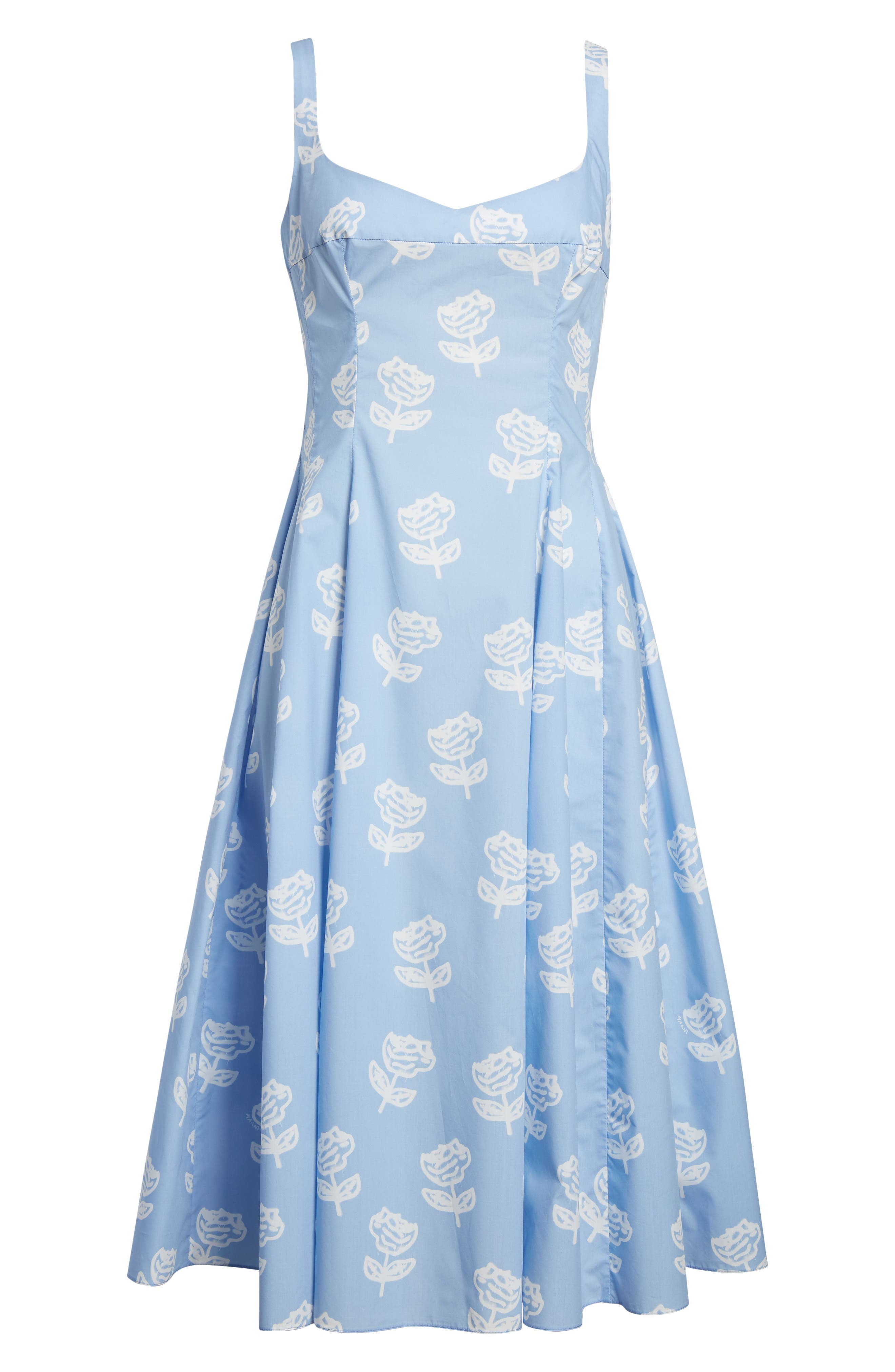Marni Sprayed Roses Fit & Flare Cotton Poplin Midi Dress in Srb50 Iris Blue at Nordstrom - 5
