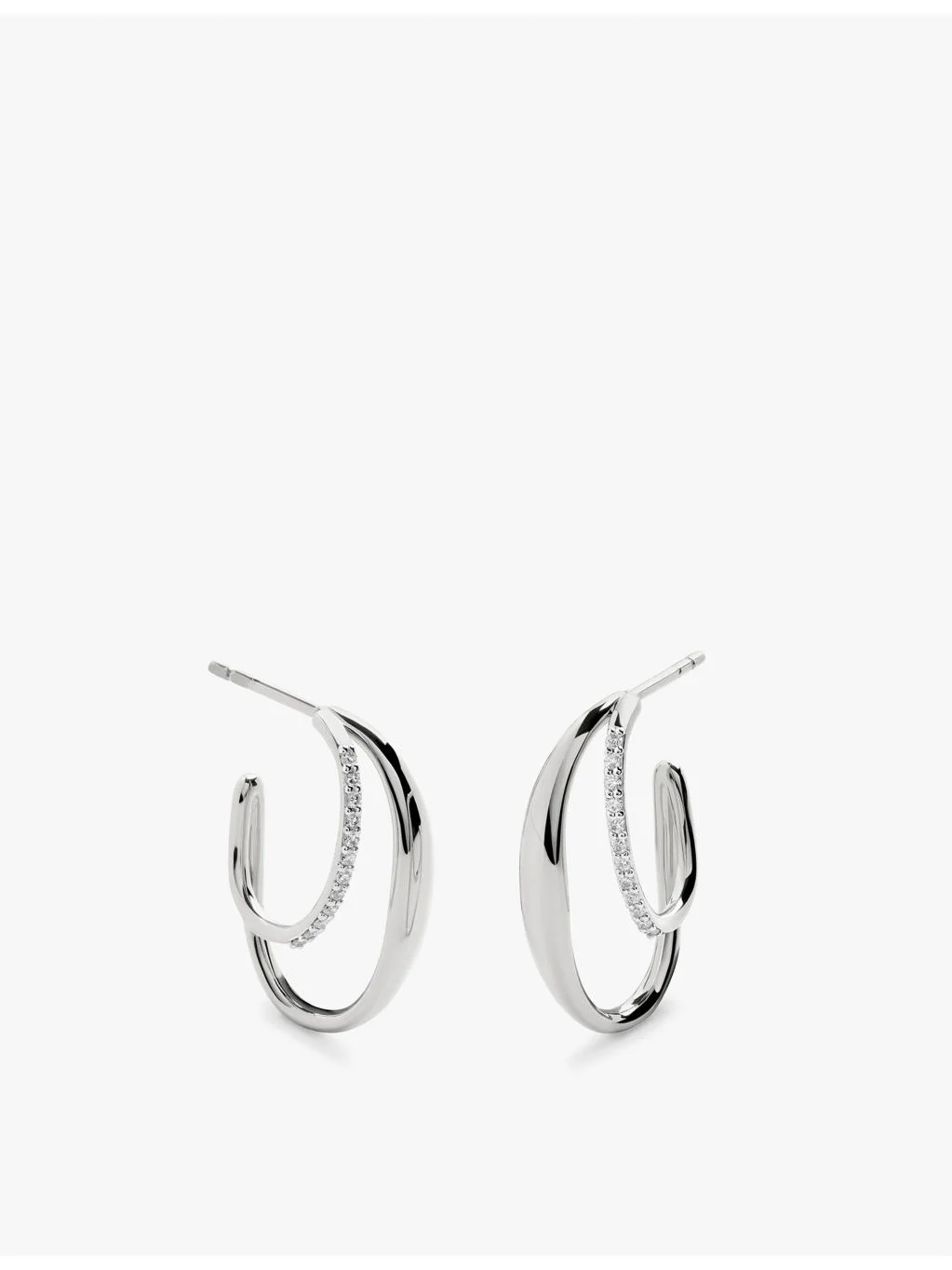 Nura Wrap medium sterling-silver and 0.114ct brilliant-cut lab-grown diamond hoop earrings - 1