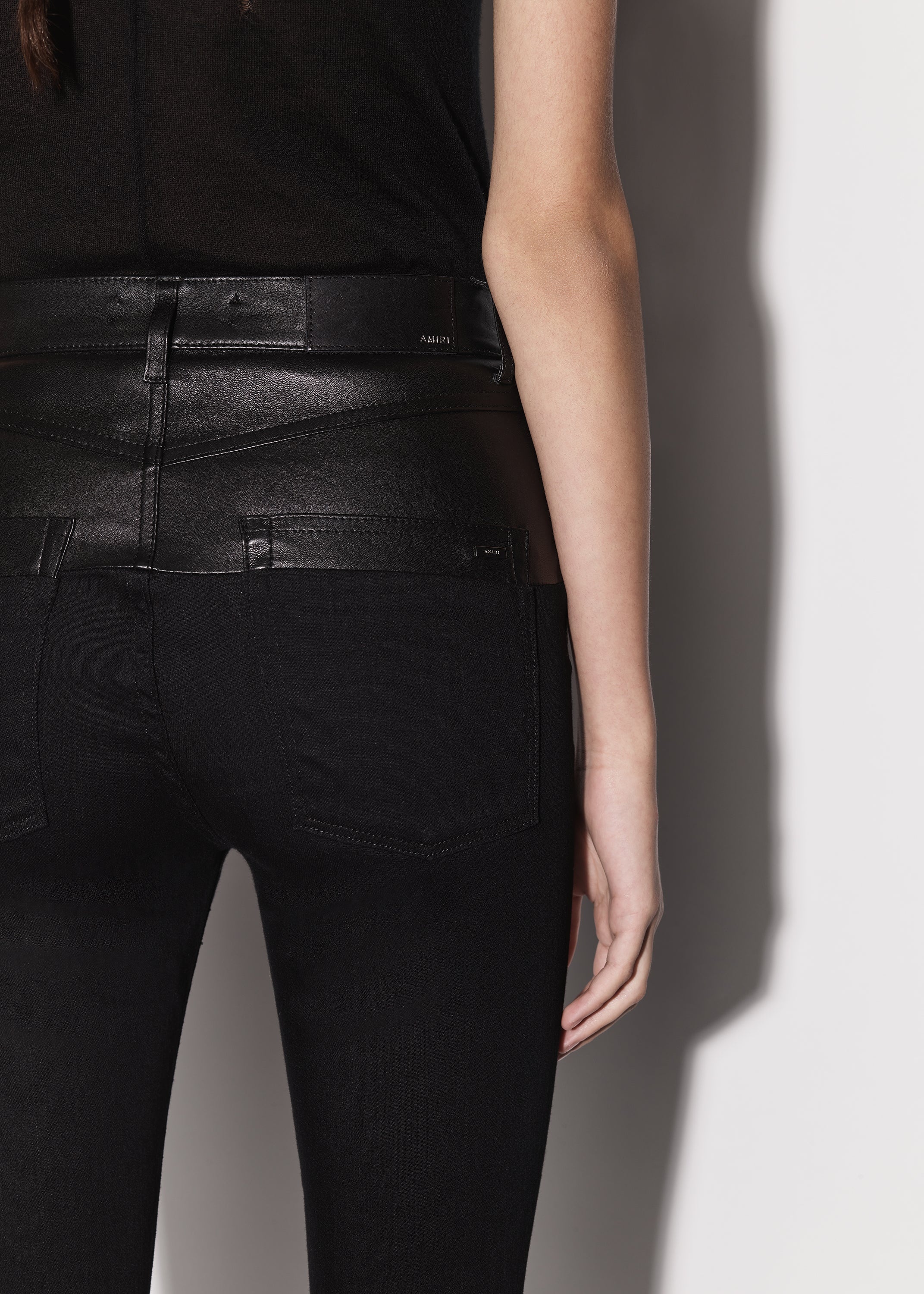 CONTRAST LEATHER SKINNY JEAN - 7