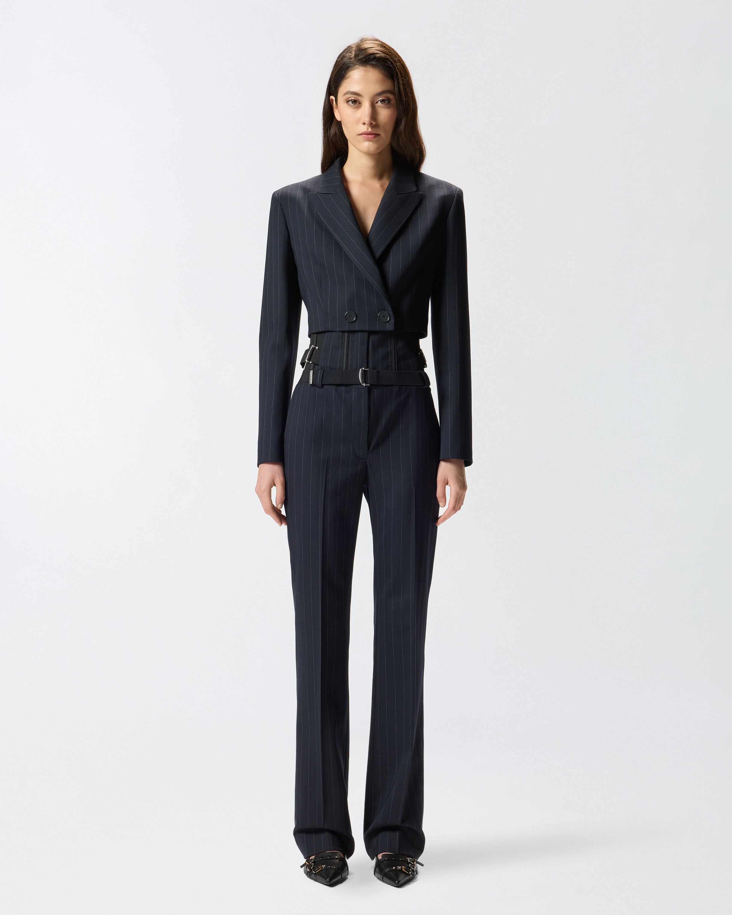 SHORT PINSTRIPE POLY WOOL BLAZER - 3