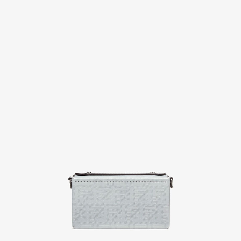 Baguette Soft Trunk bag made of light gray leather with a striped texture FF motif. Flap with magnet 3