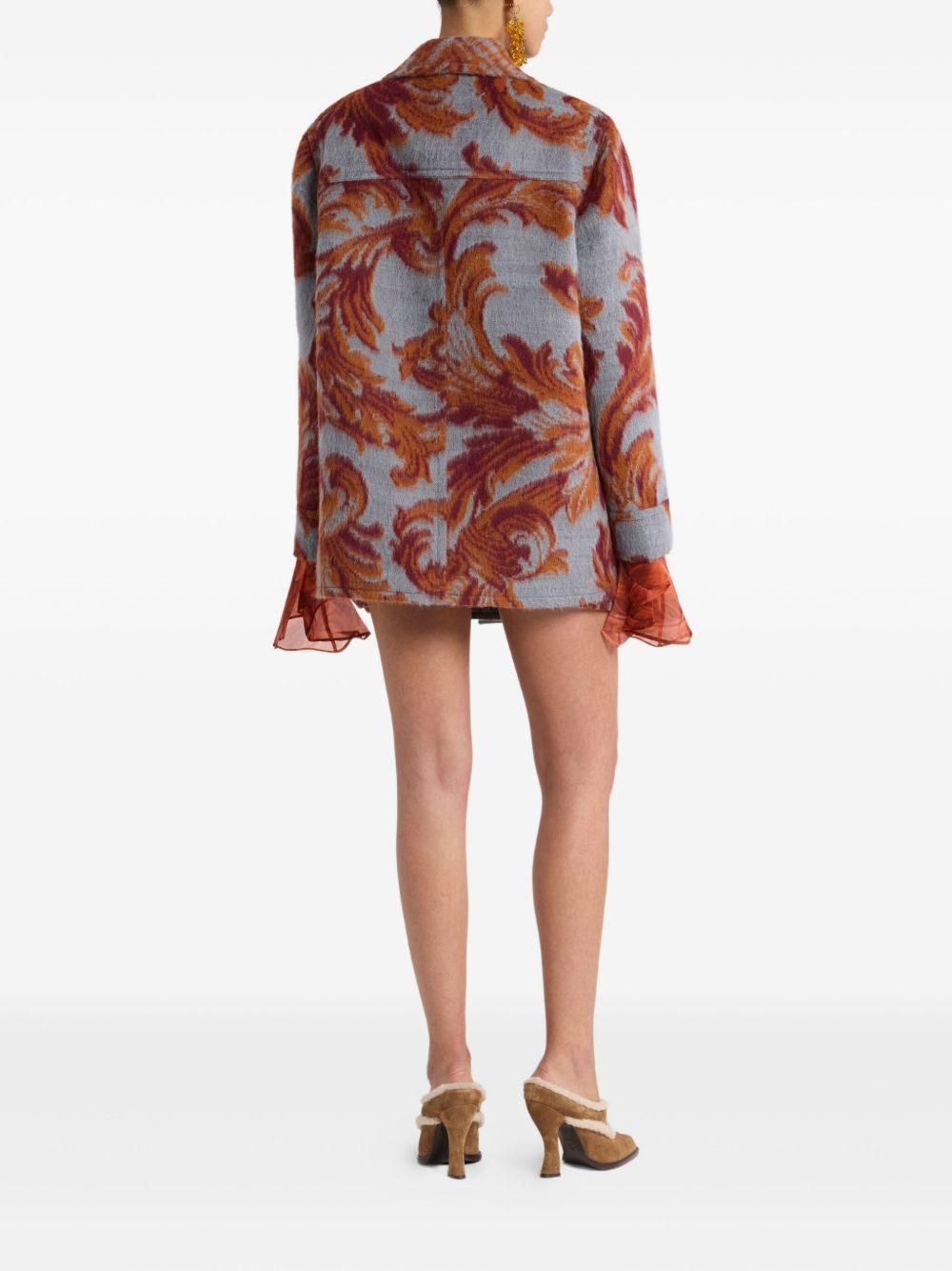 jacquard-pattern toggle coat - 3