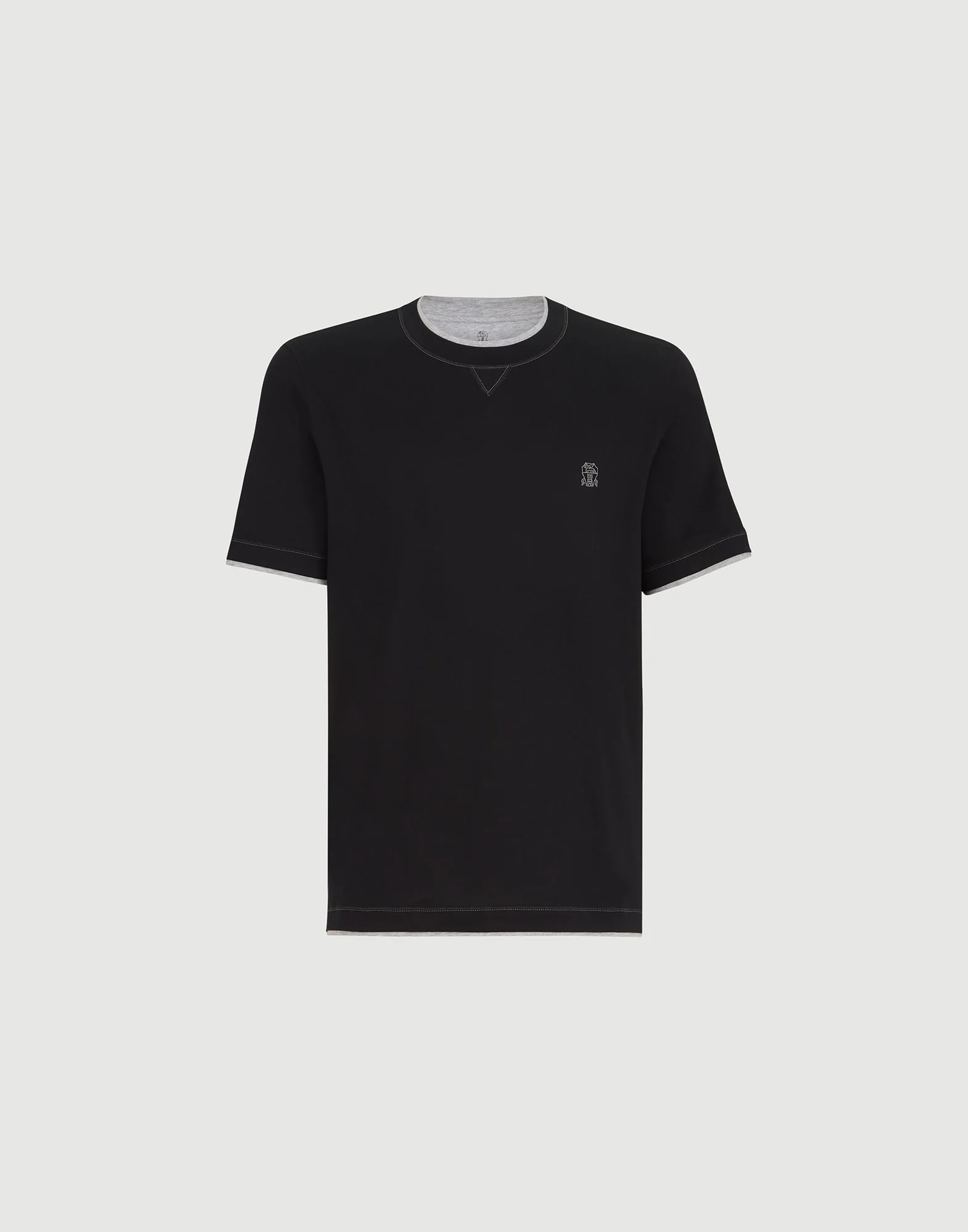 Cotton jersey crew neck T-shirt with logo and faux-layering - 1