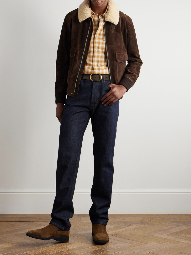 TOM FORD Shearling-Trimmed Suede Jacket Brown outlook