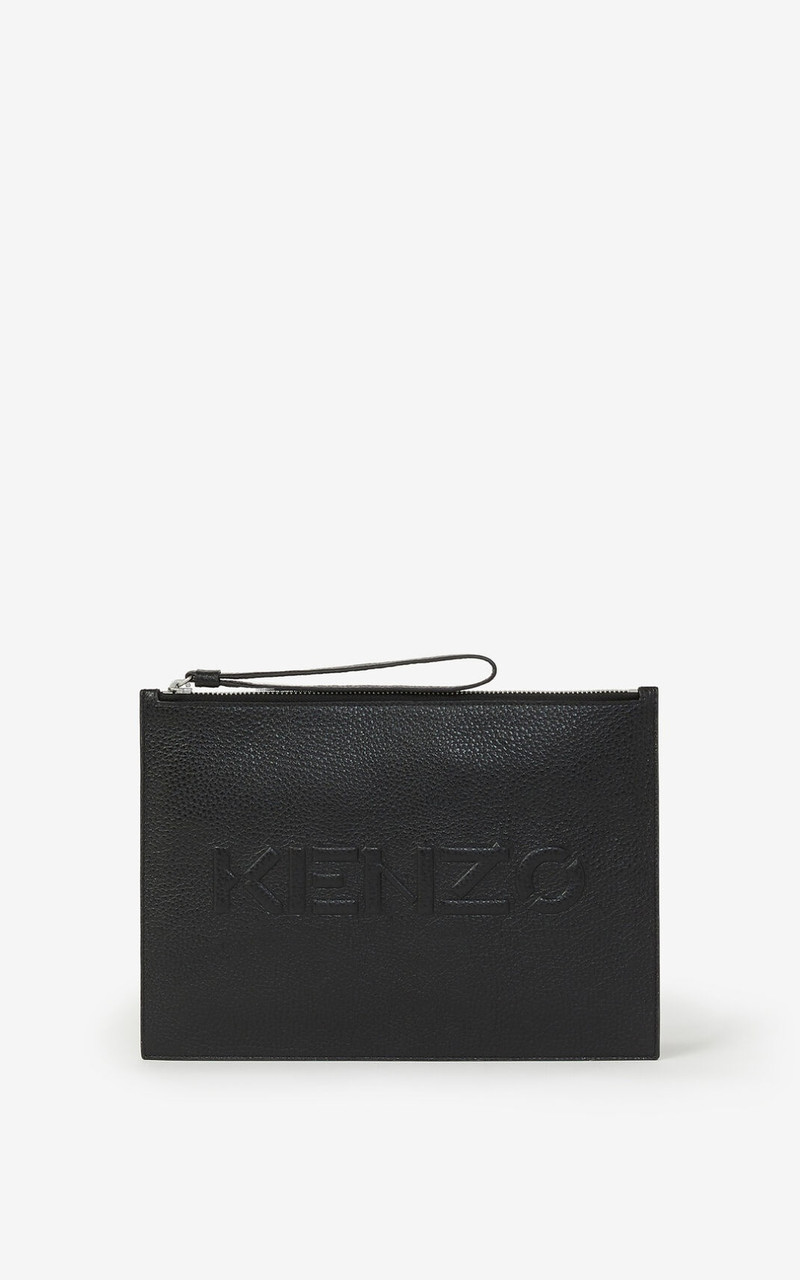 KENZO Imprint large grained leather pouch 1