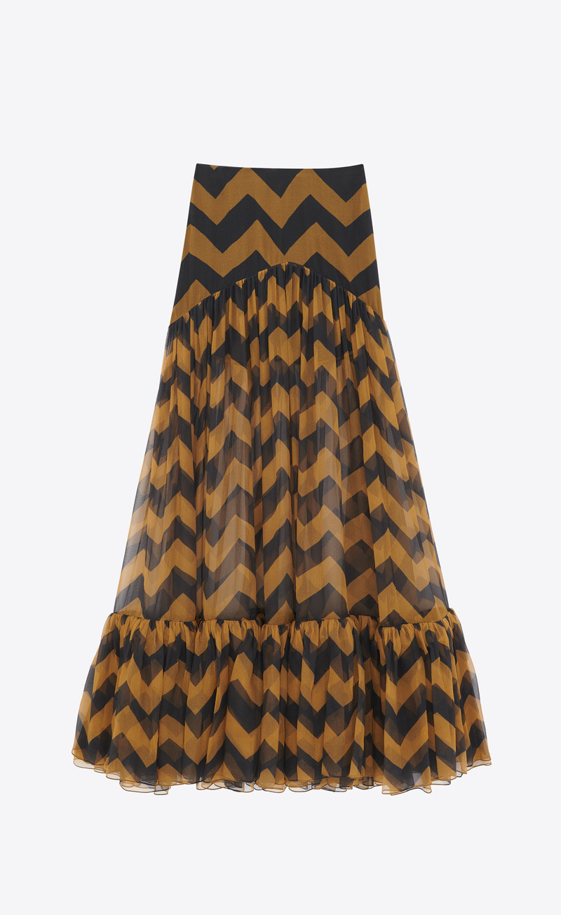 ruffled long skirt in chevron silk - 1