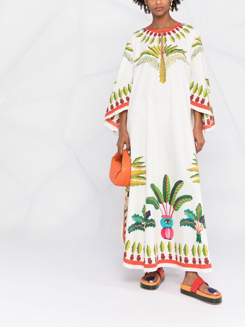 Flying palm tree-print poplin kaftan dress - 2