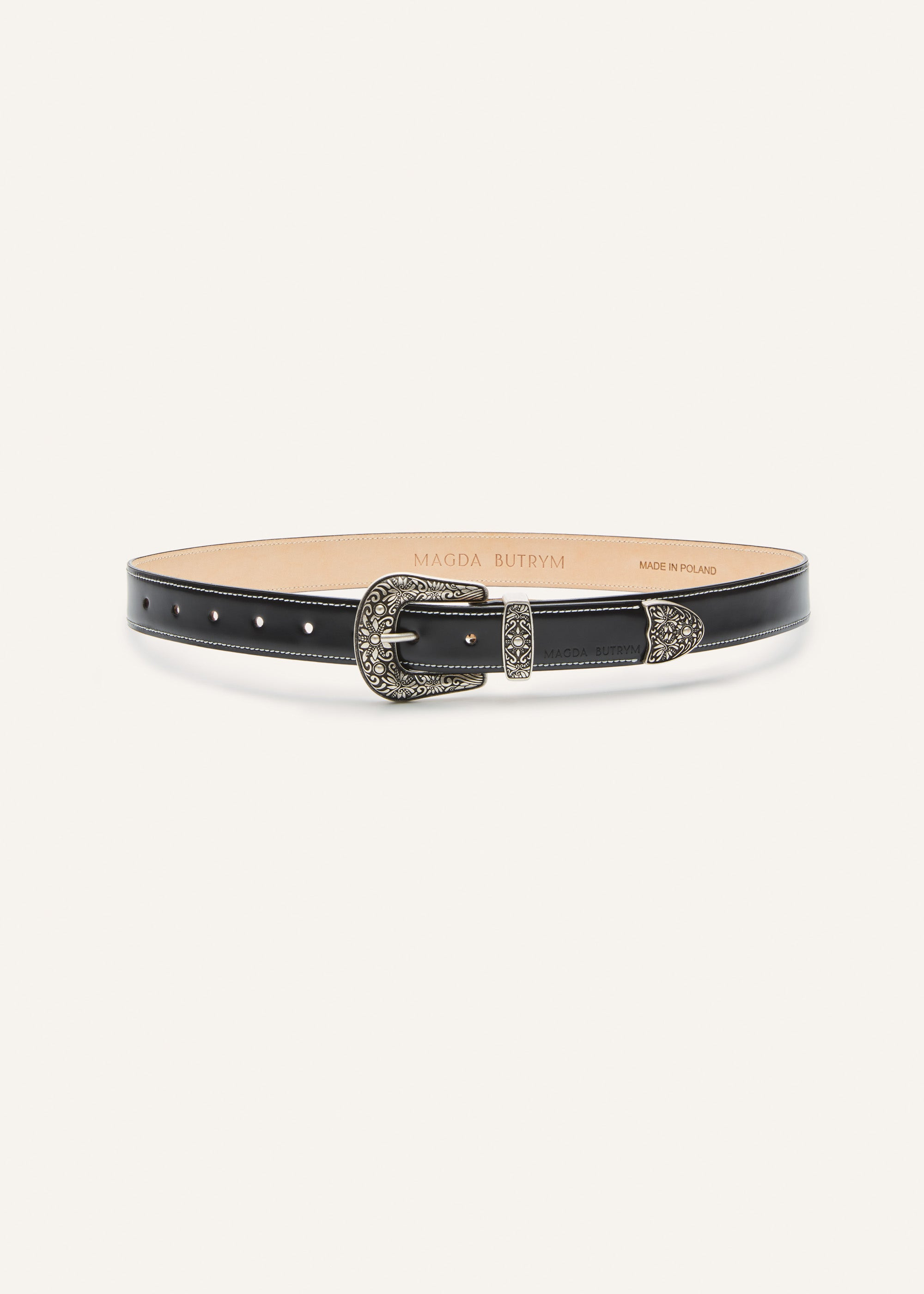 Western leather belt with contrast stitching in black - 1