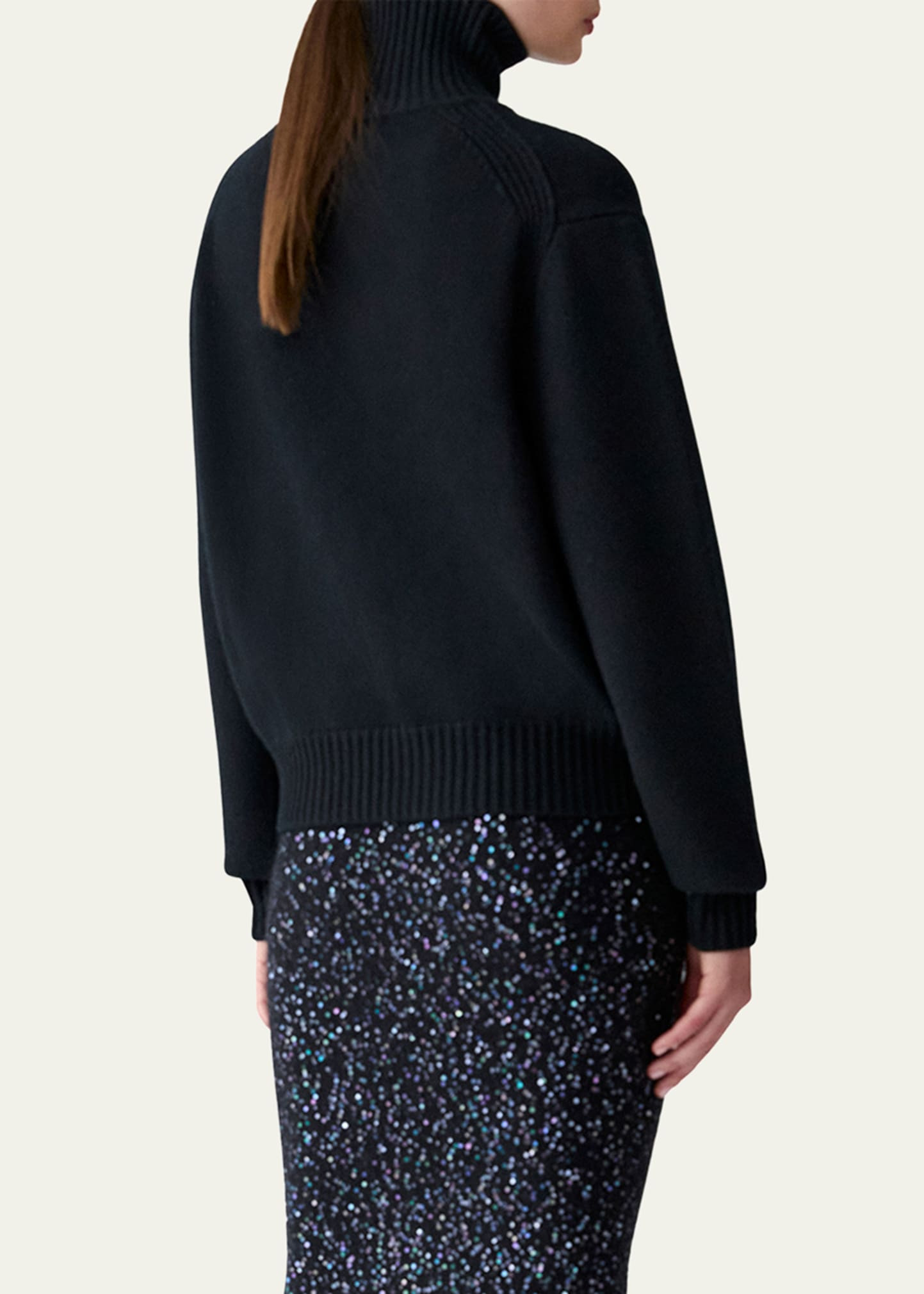 Turtleneck Paillette Rose Wool-Cashmere Sweater - 3